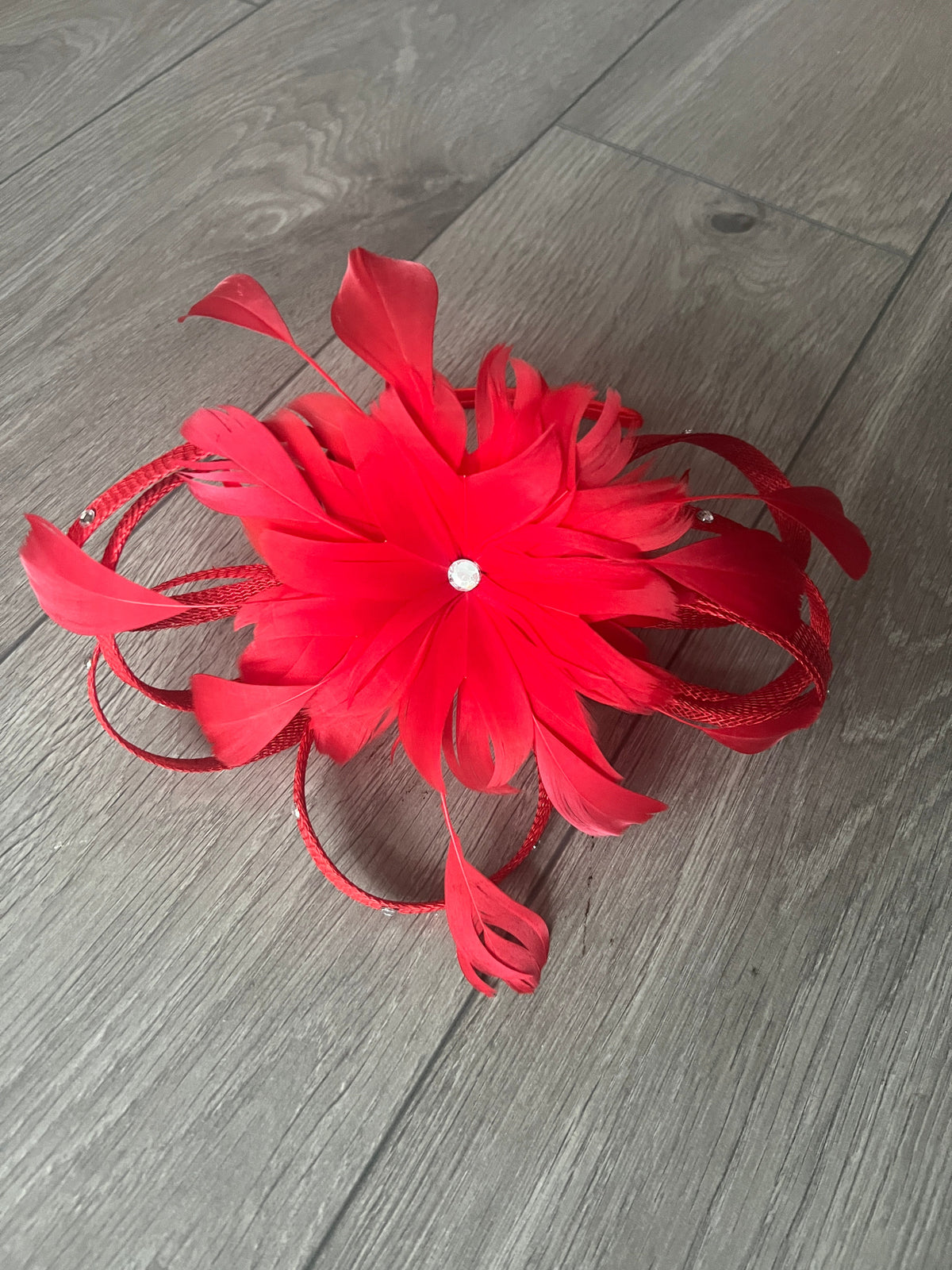 Red Fascinator With Diamanté Loops &amp; Flower-Fascinators Direct