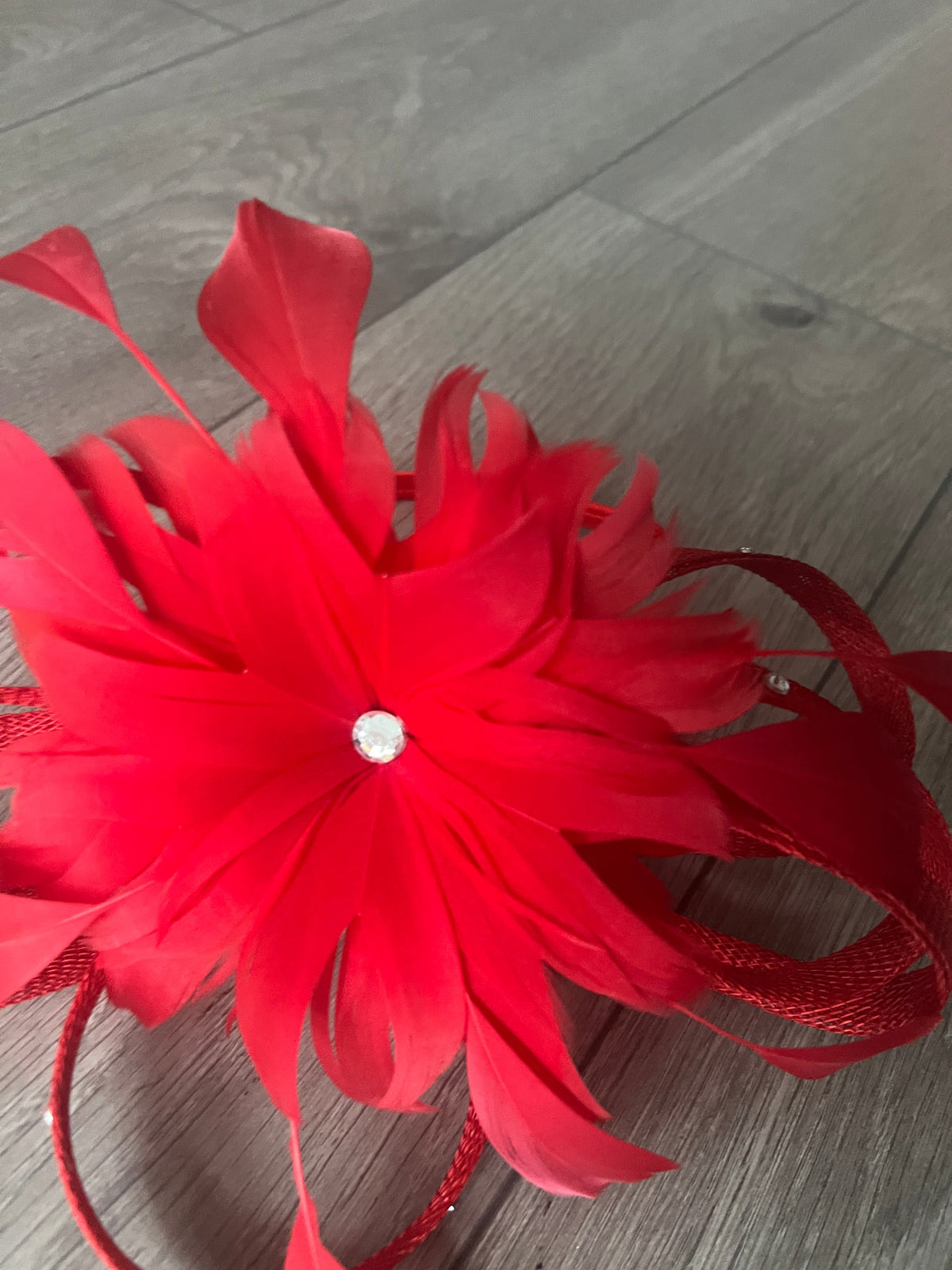 Red Fascinator With Diamanté Loops &amp; Flower-Fascinators Direct