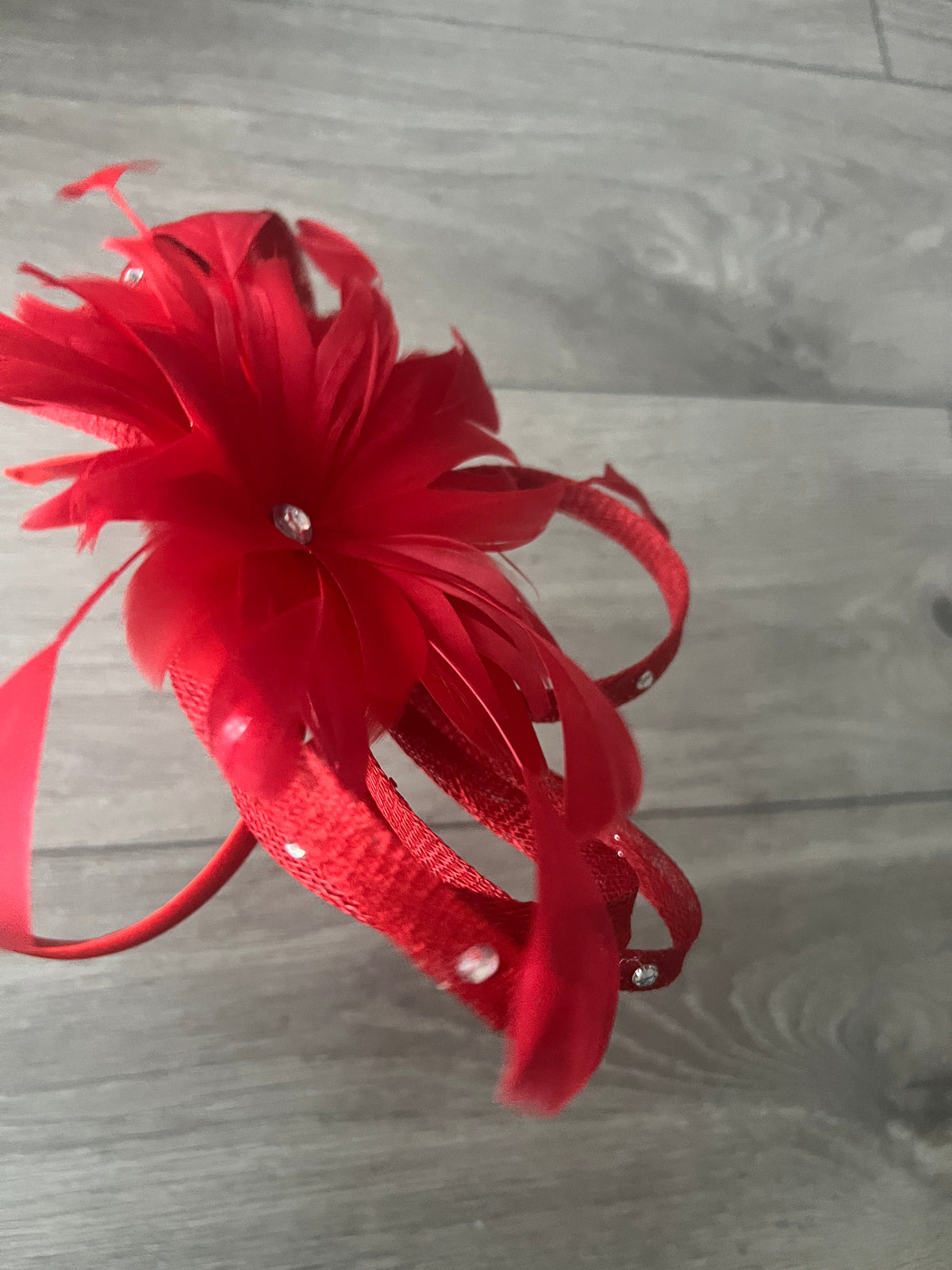 Red Fascinator With Diamanté Loops &amp; Flower-Fascinators Direct