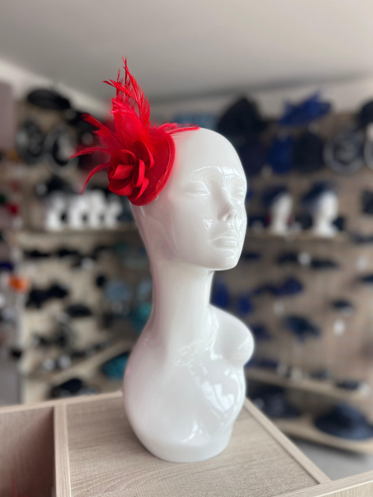 Red Fascinator with Lily Flower &amp; Feathers-Fascinators Direct