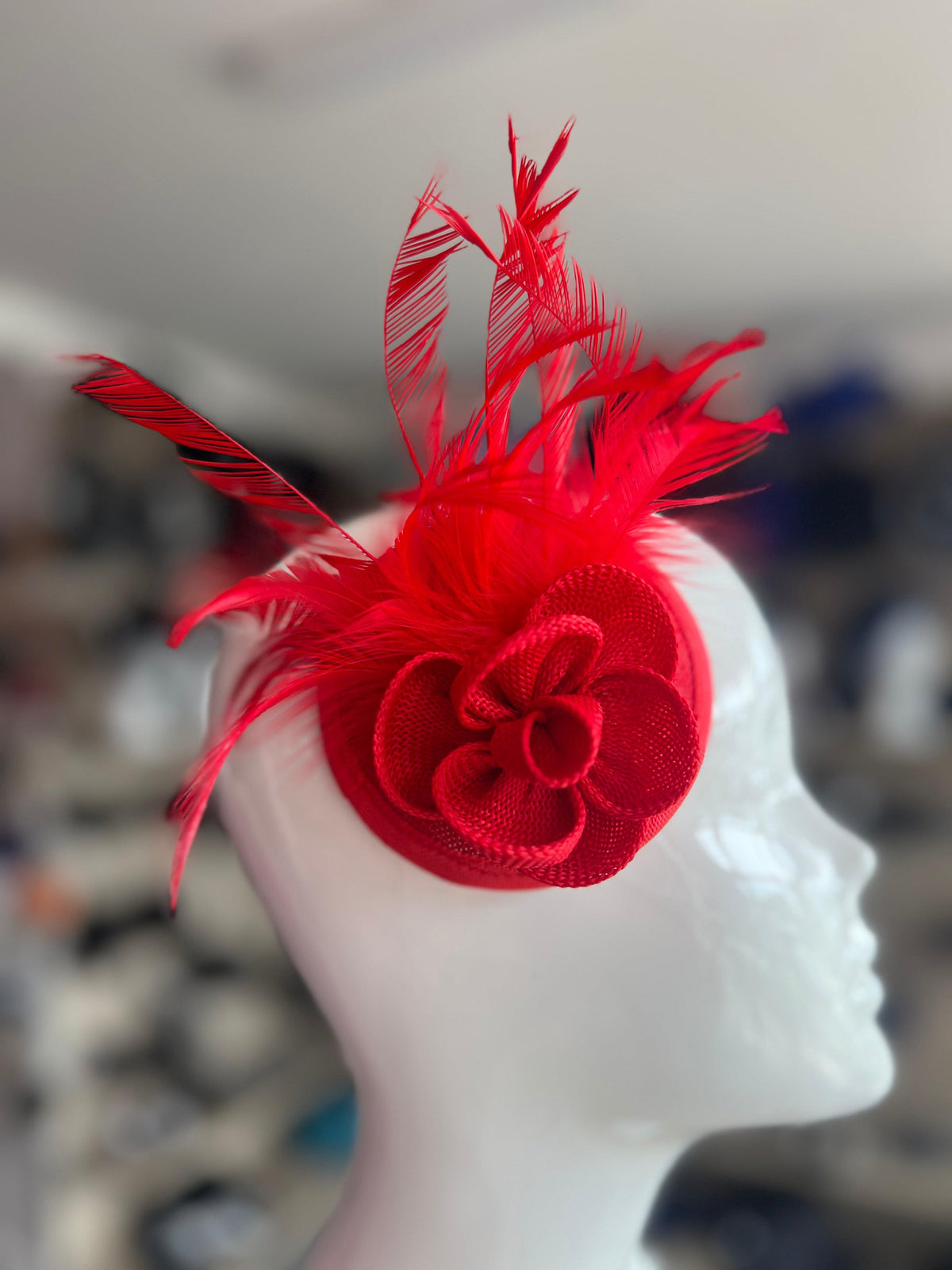 Red Fascinator with Lily Flower &amp; Feathers-Fascinators Direct
