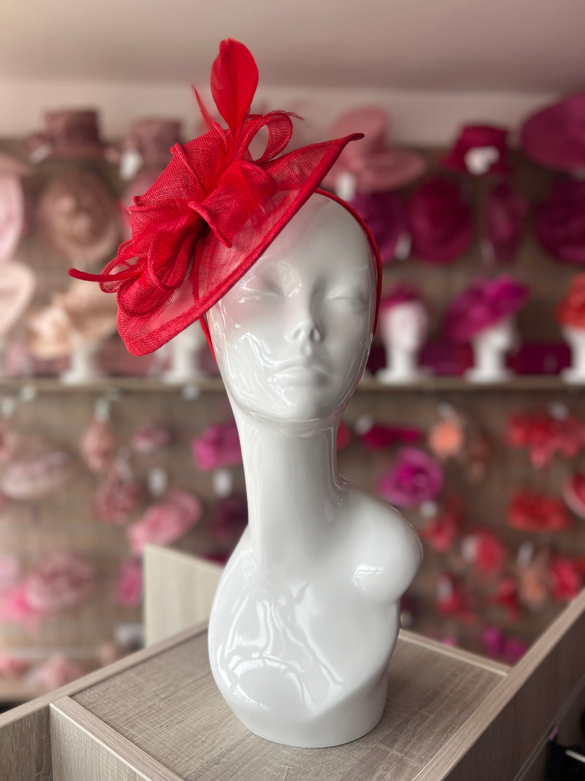Red Fascinator with Ruched Sinamay &amp; Loops-Fascinators Direct