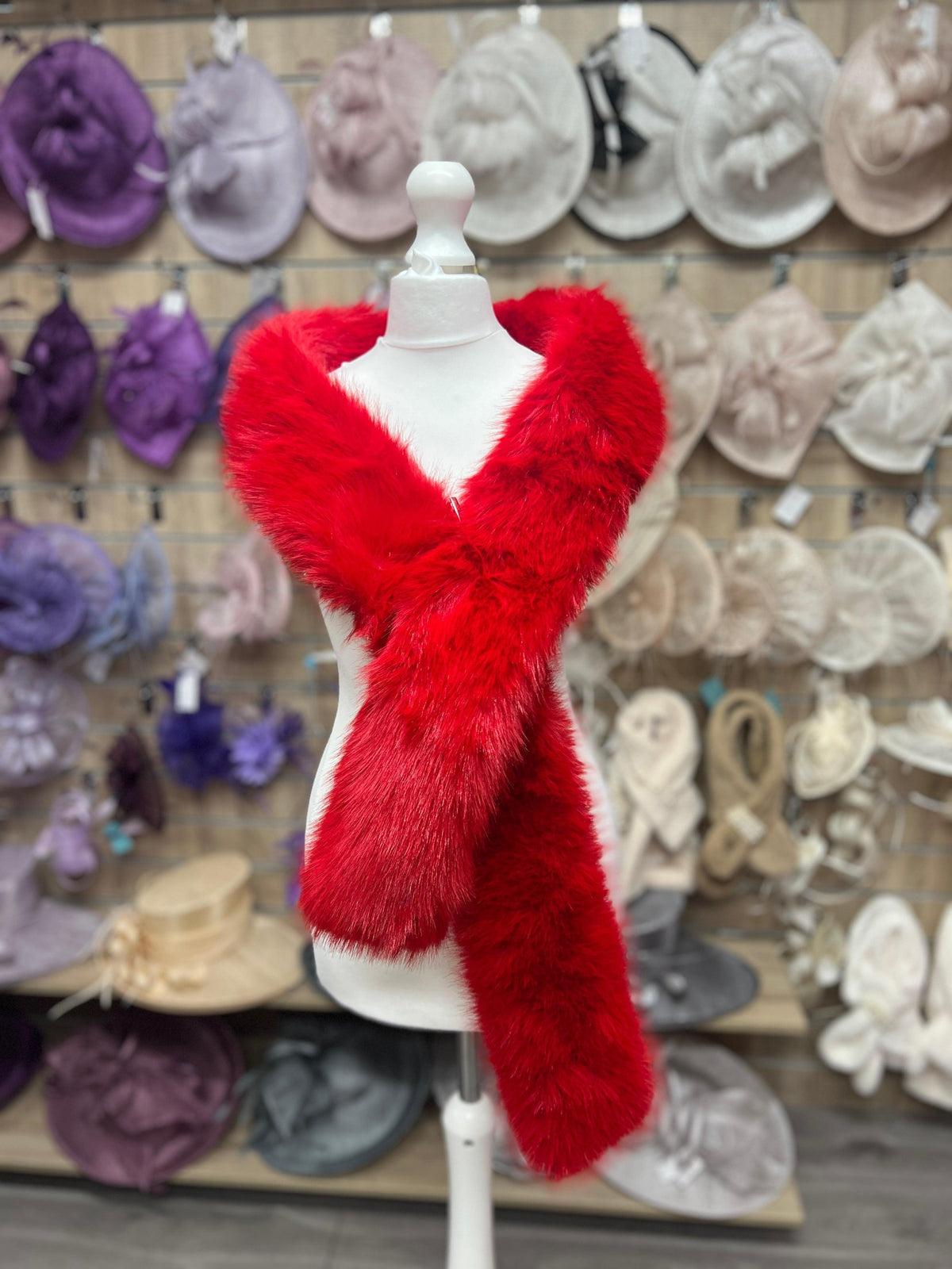 Red Faux Fur Scarf-Fascinators Direct