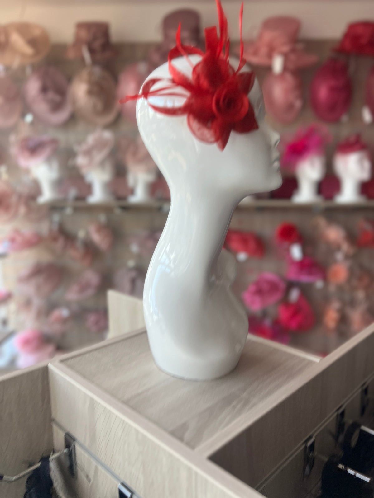 Red Flower Fascinator Clip With Feathers-Fascinators Direct