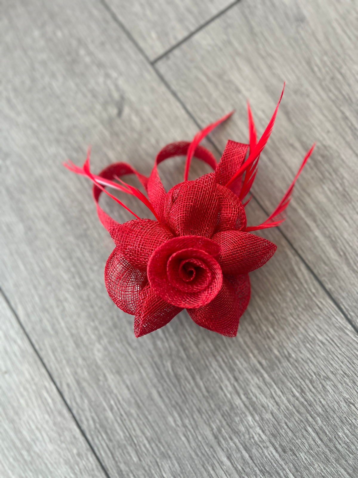 Red Flower Fascinator Clip With Feathers-Fascinators Direct