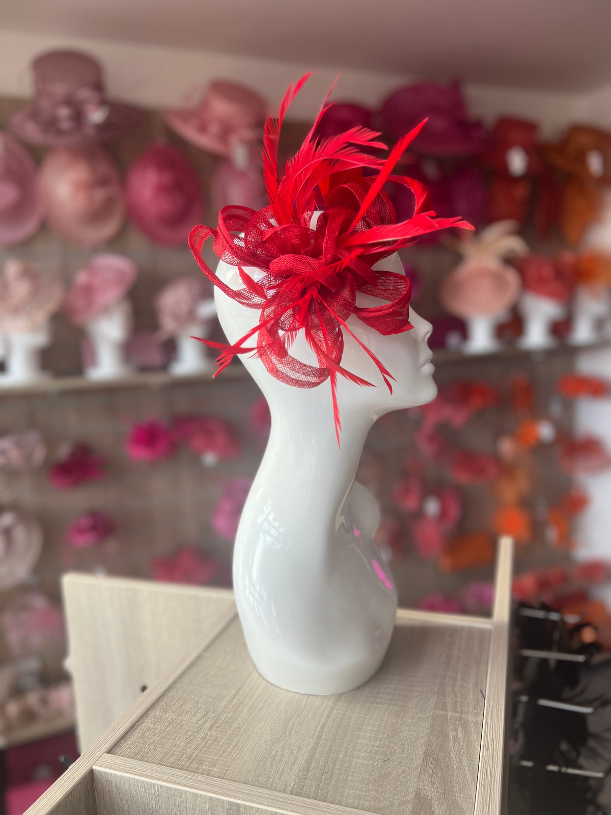 Red Flower Fascinator with Loops &amp; Feathers-Fascinators Direct