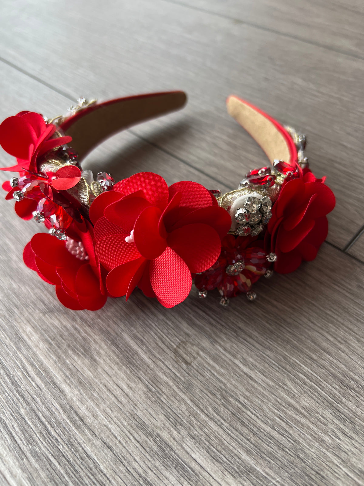 Red Flower Headband With Beads &amp; Diamantes-Fascinators Direct