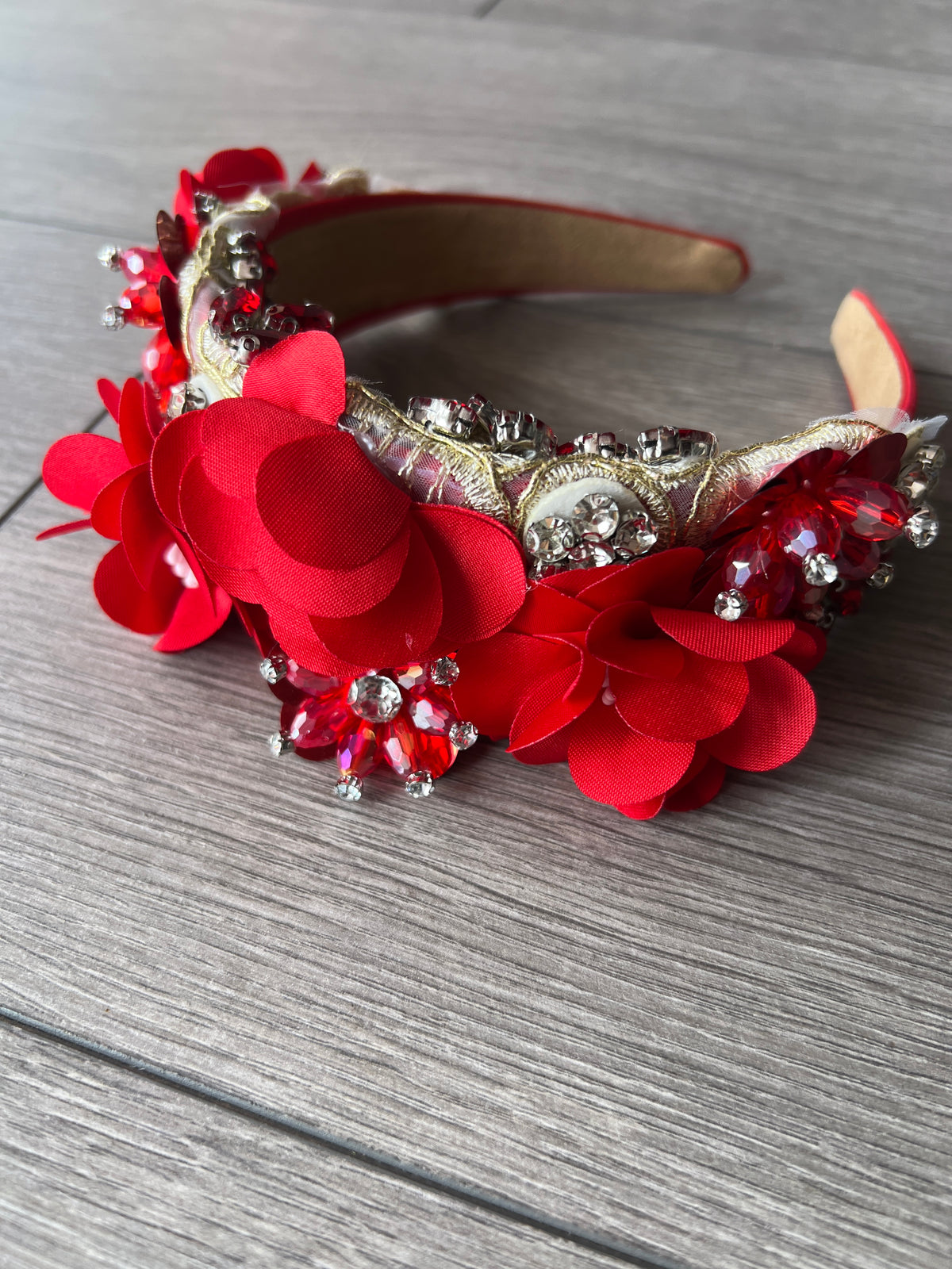 Red Flower Headband With Beads &amp; Diamantes-Fascinators Direct