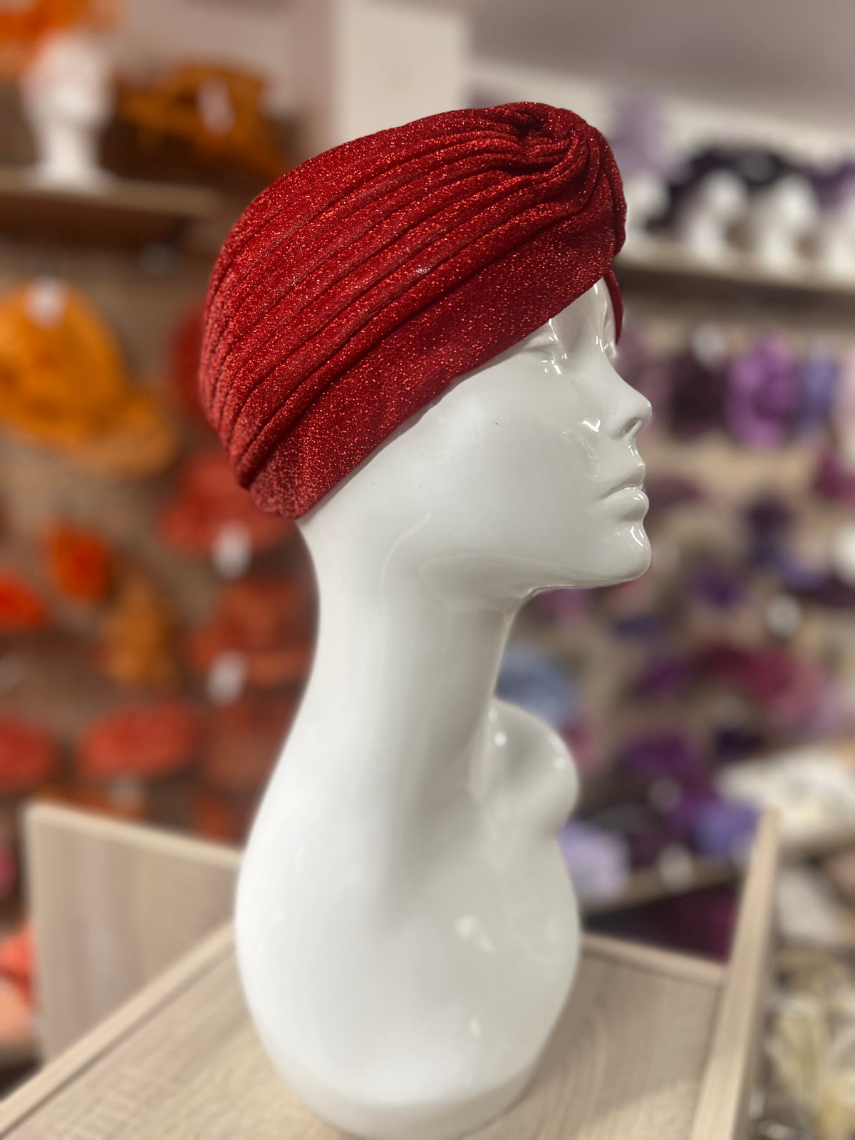 Red Glitter Turban Hat-Fascinators Direct