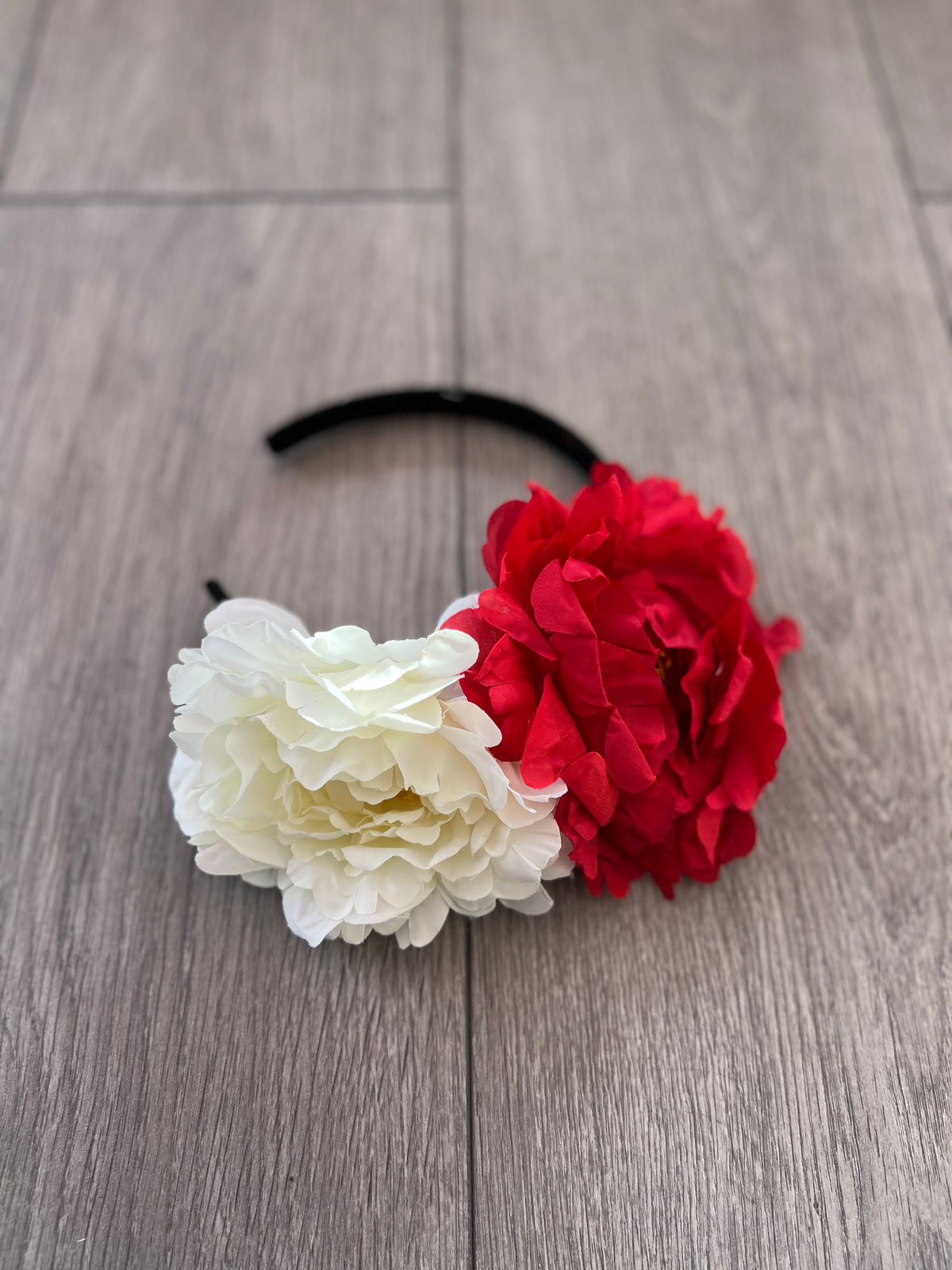 Red &amp; Ivory Double Peony Flower Headband-Fascinators Direct