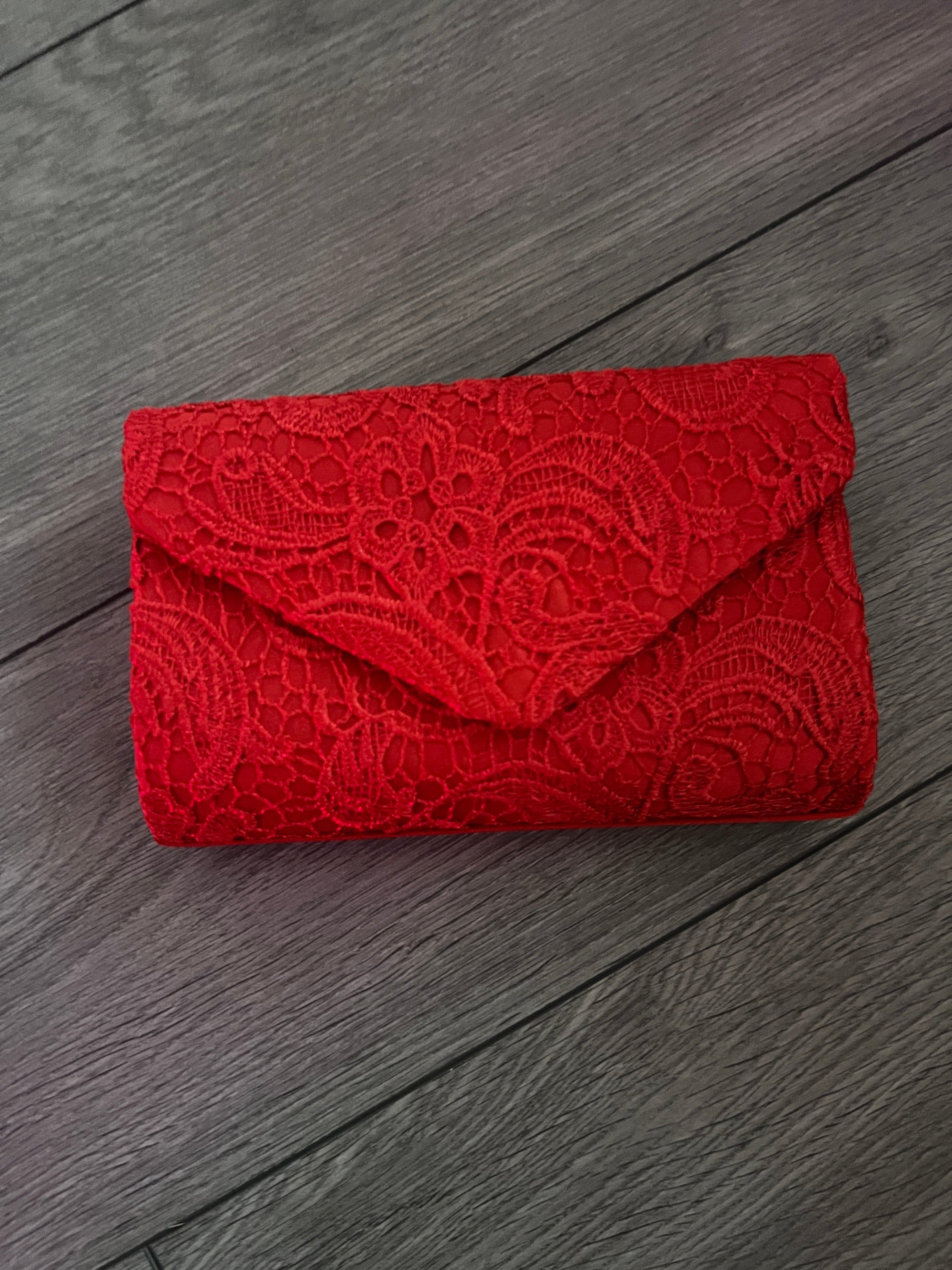 Red Lace Envelope Clutch Bag-Fascinators Direct