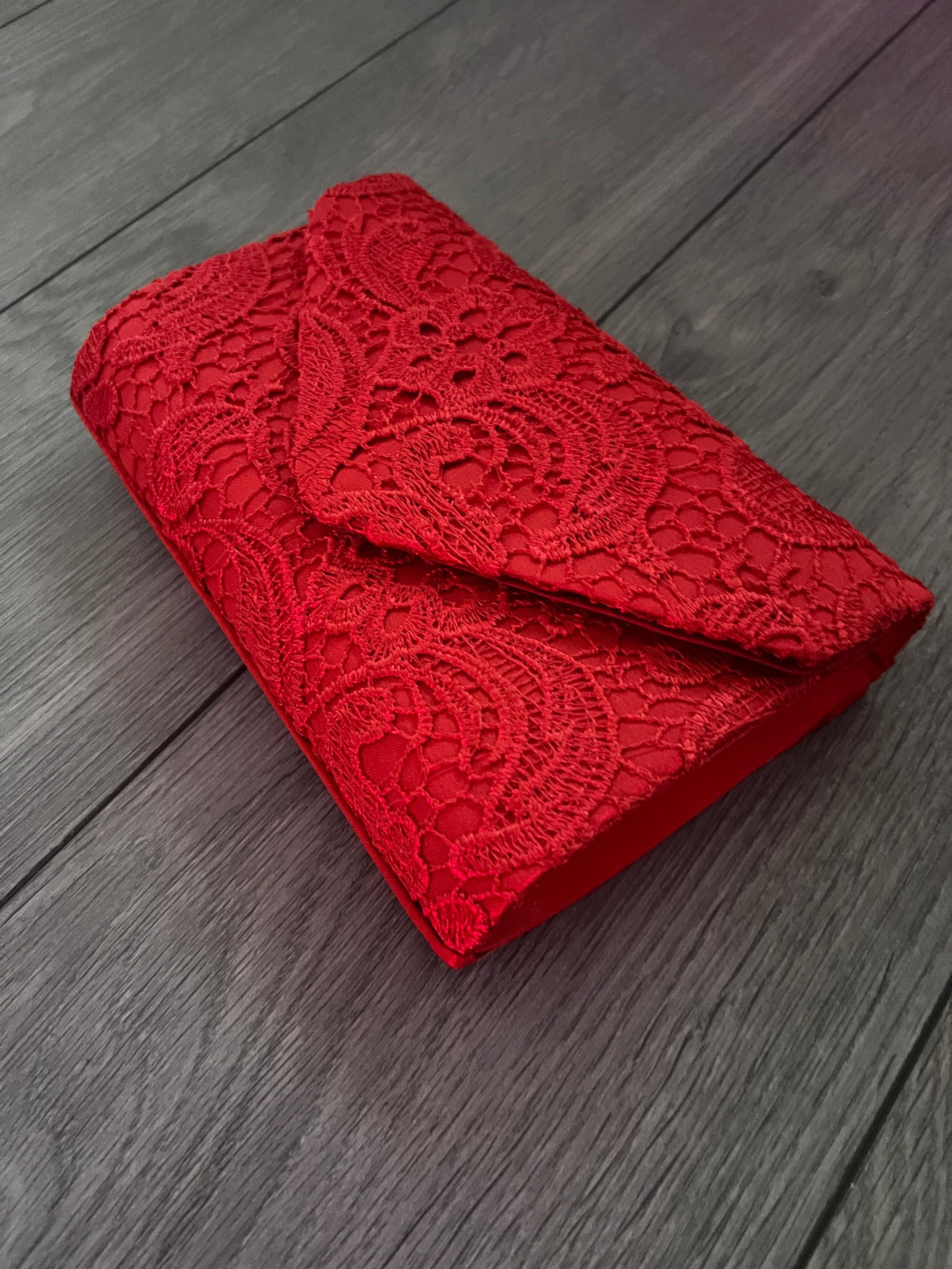 Red Lace Envelope Clutch Bag-Fascinators Direct