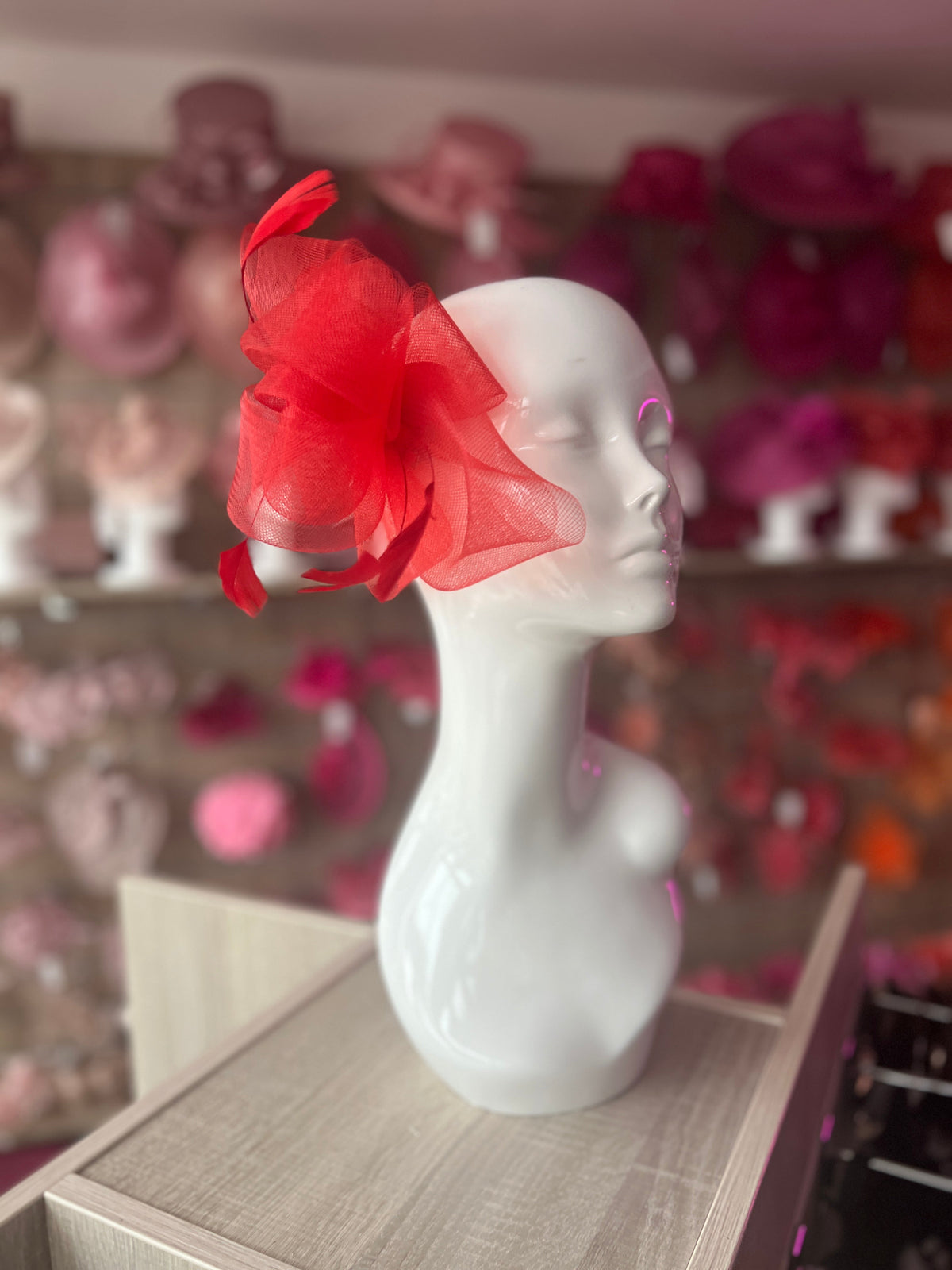 Red Large Loop Fascinator With Feathers-Fascinators Direct