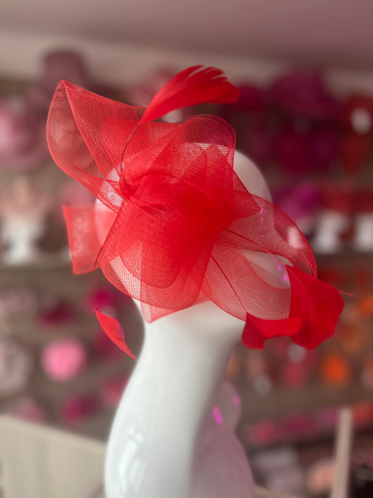 Red Large Loop Fascinator With Feathers-Fascinators Direct
