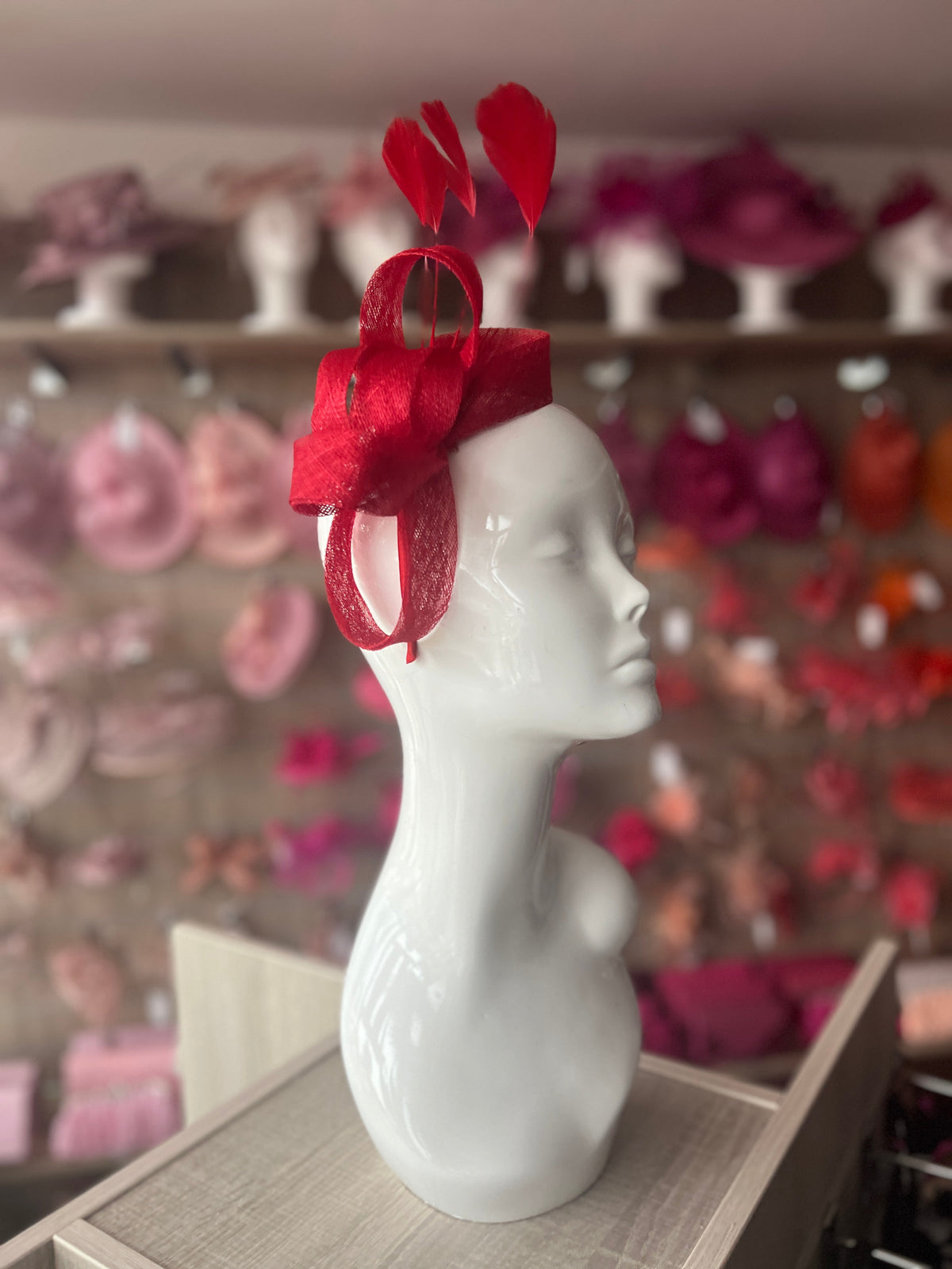 Red Large Loop Feather Headband Fascinator-Fascinators Direct