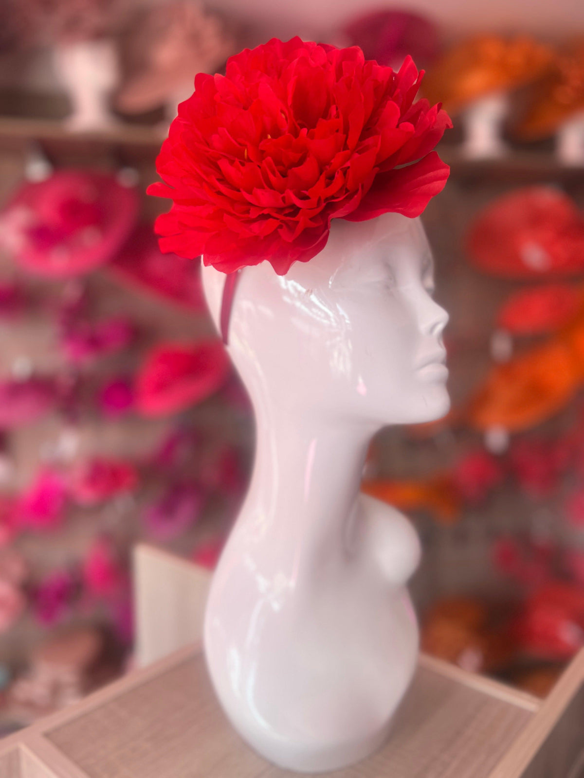 Red Large Peony Flower Headband-Fascinators Direct
