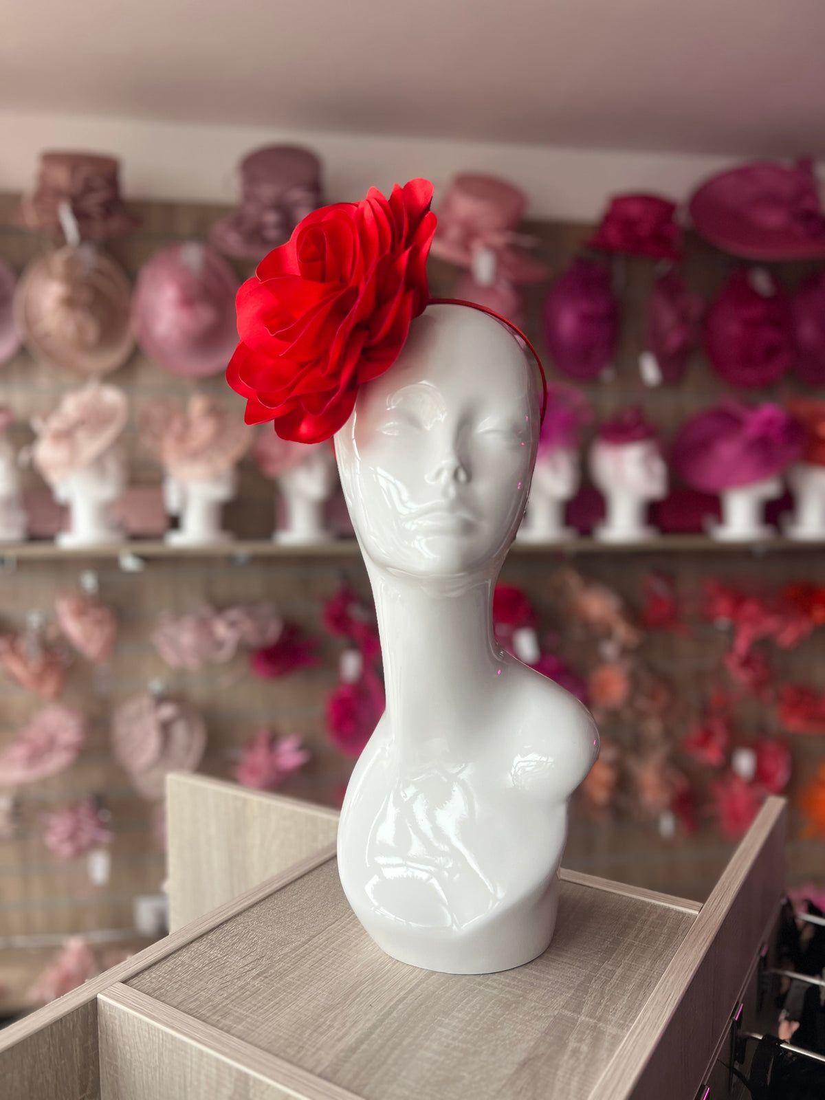 Red Large Satin Rose Flower Fascinator-Fascinators Direct