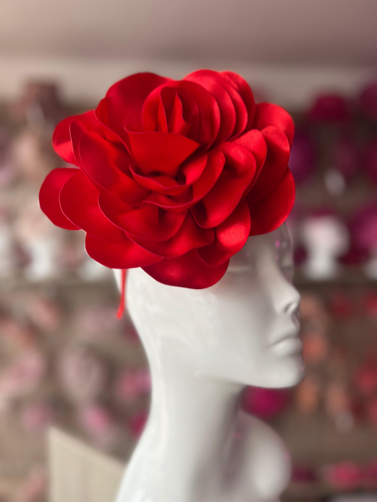 Red Large Satin Rose Flower Fascinator-Fascinators Direct