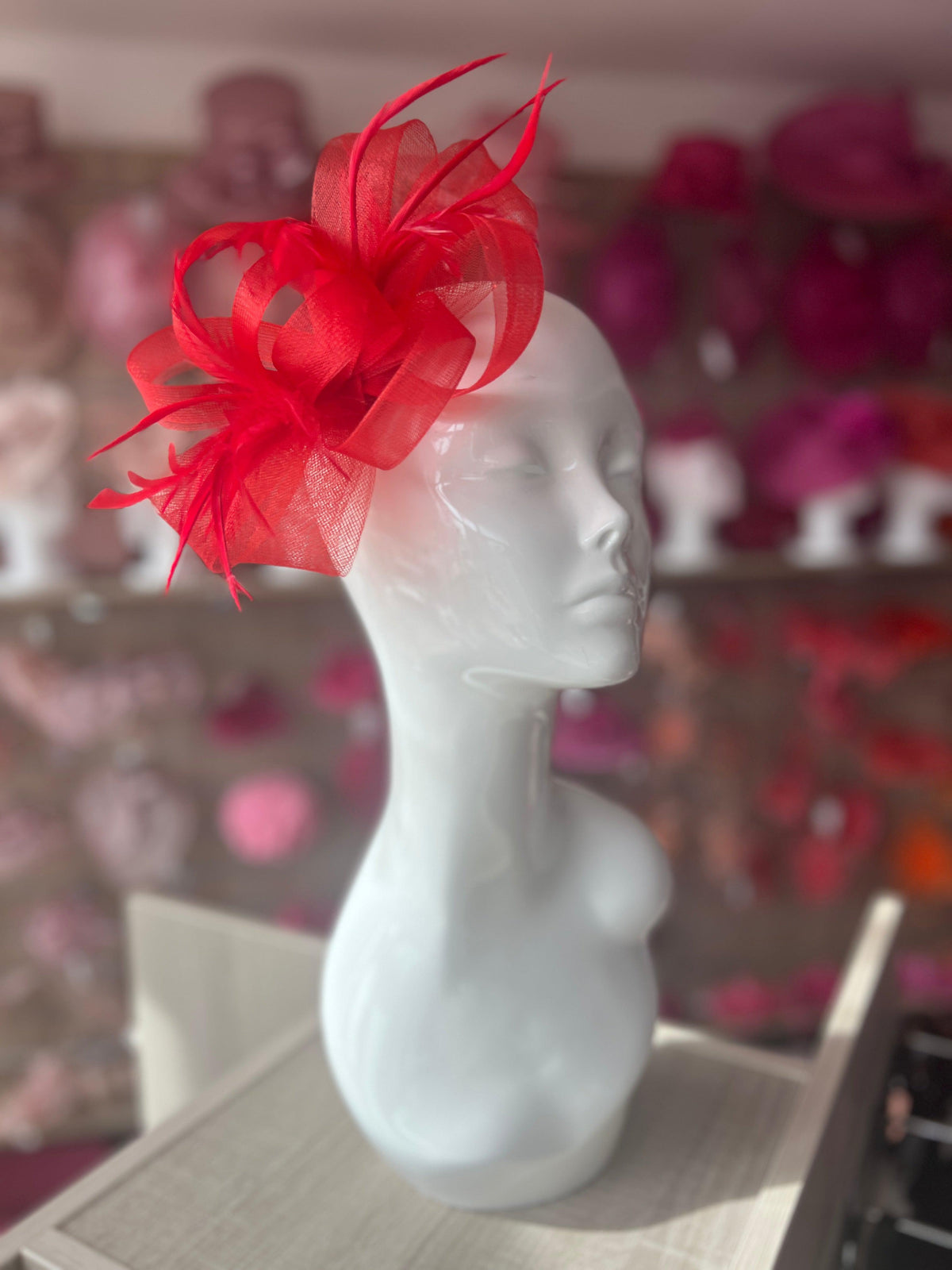 Red Loop Bow Fascinator With Feathers-Fascinators Direct