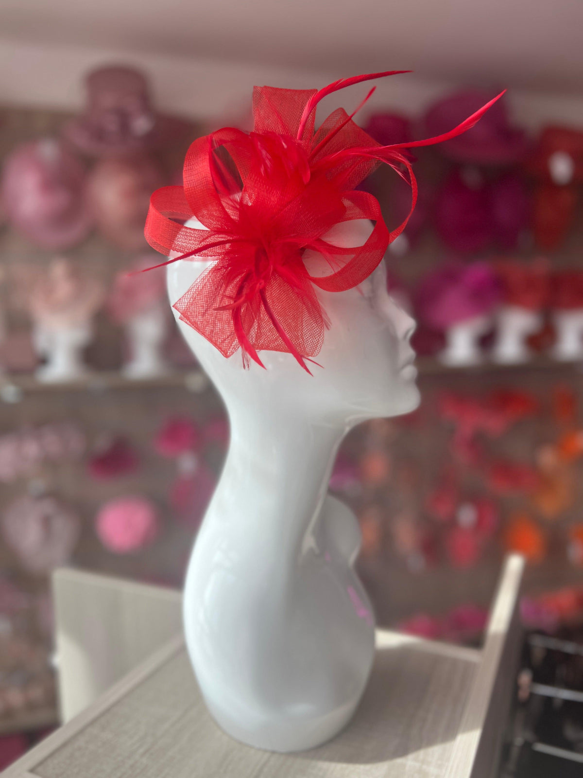 Red Loop Bow Fascinator With Feathers-Fascinators Direct