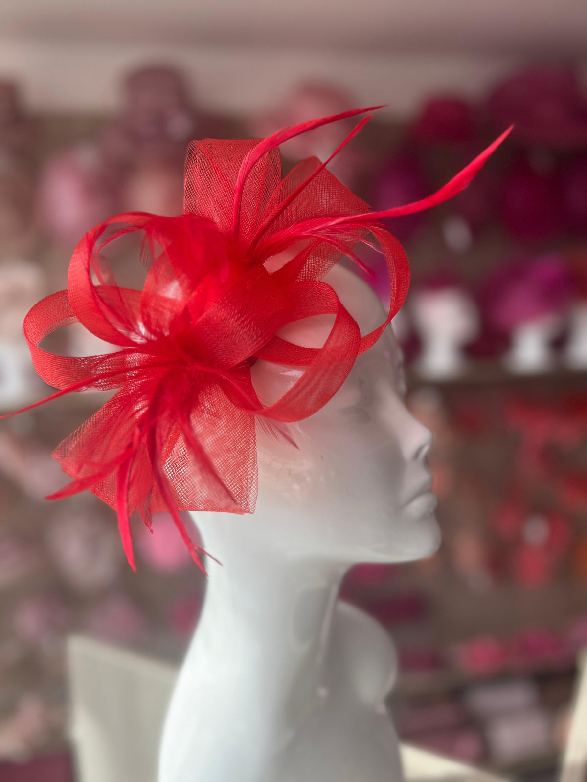 Red Loop Bow Fascinator With Feathers-Fascinators Direct