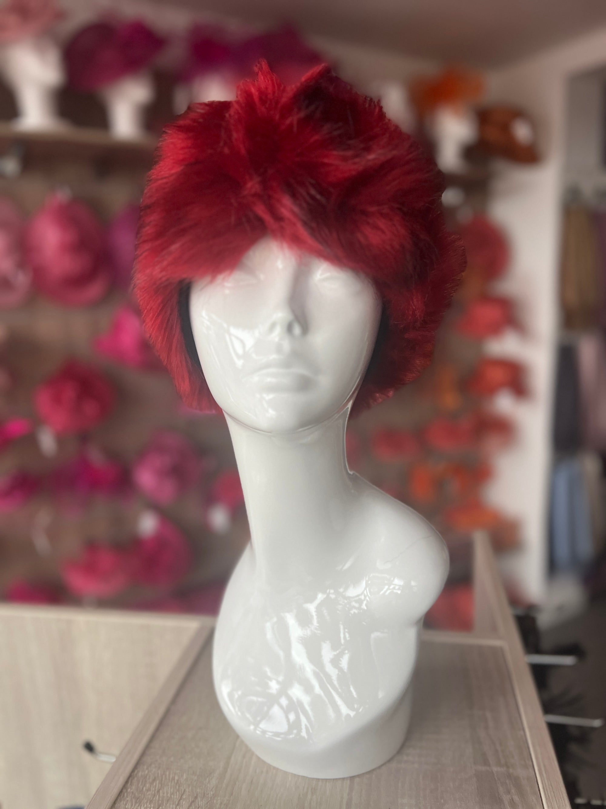 Red Luxury Fur Headband-Fascinators Direct