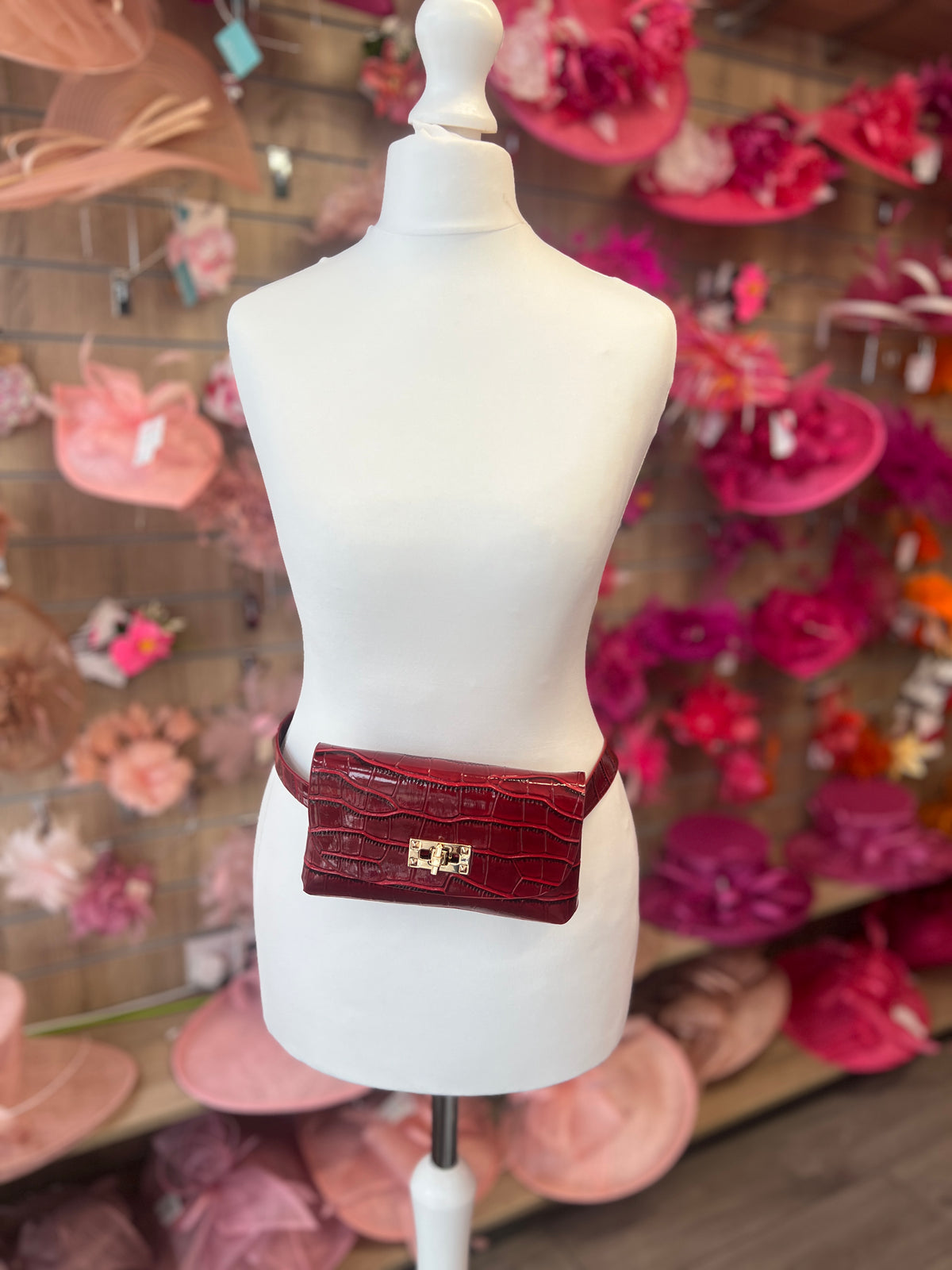 Red Mini Crocodile Embossed Belt Bag-Fascinators Direct