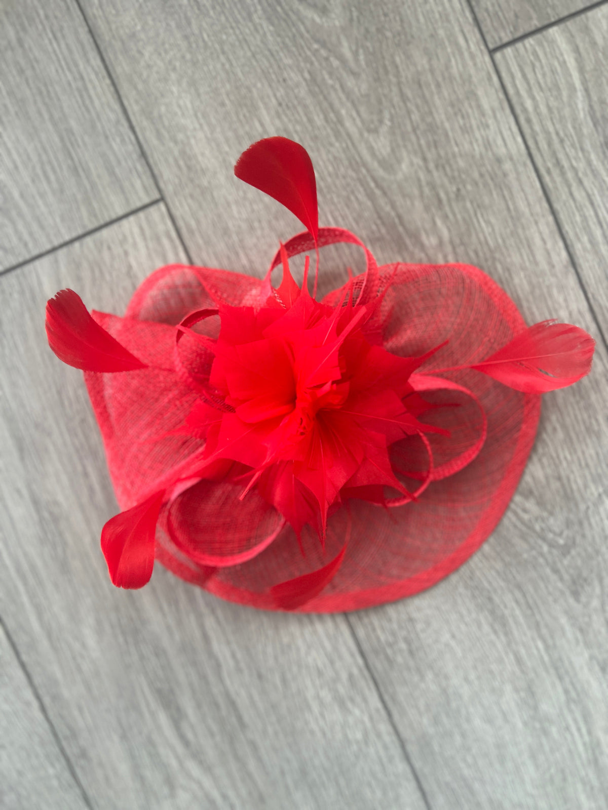 Red Oval Base Fascinator With Feather Flower-Fascinators Direct