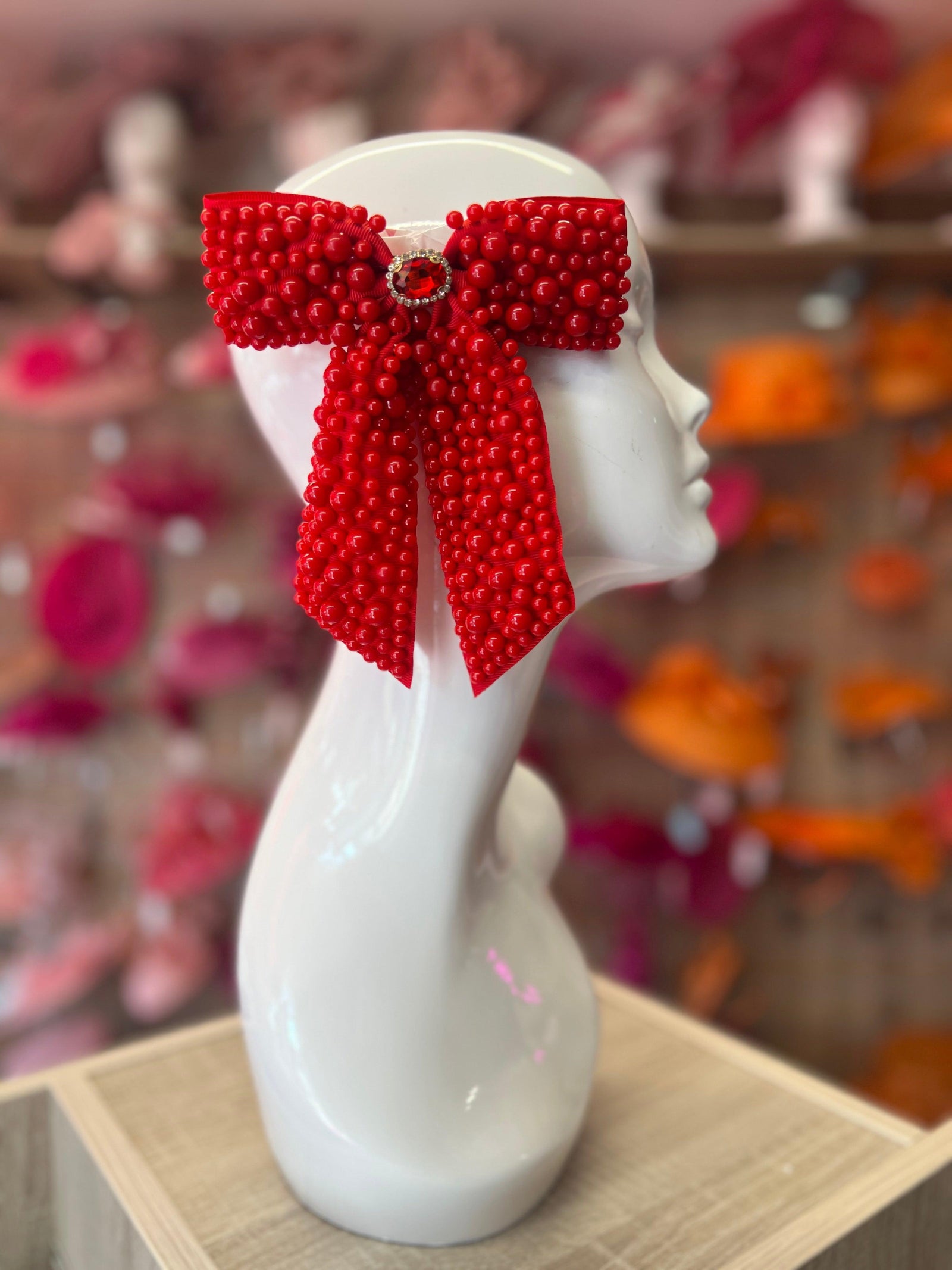 Red Pearl Bow Barrette Hair Clip-Fascinators Direct