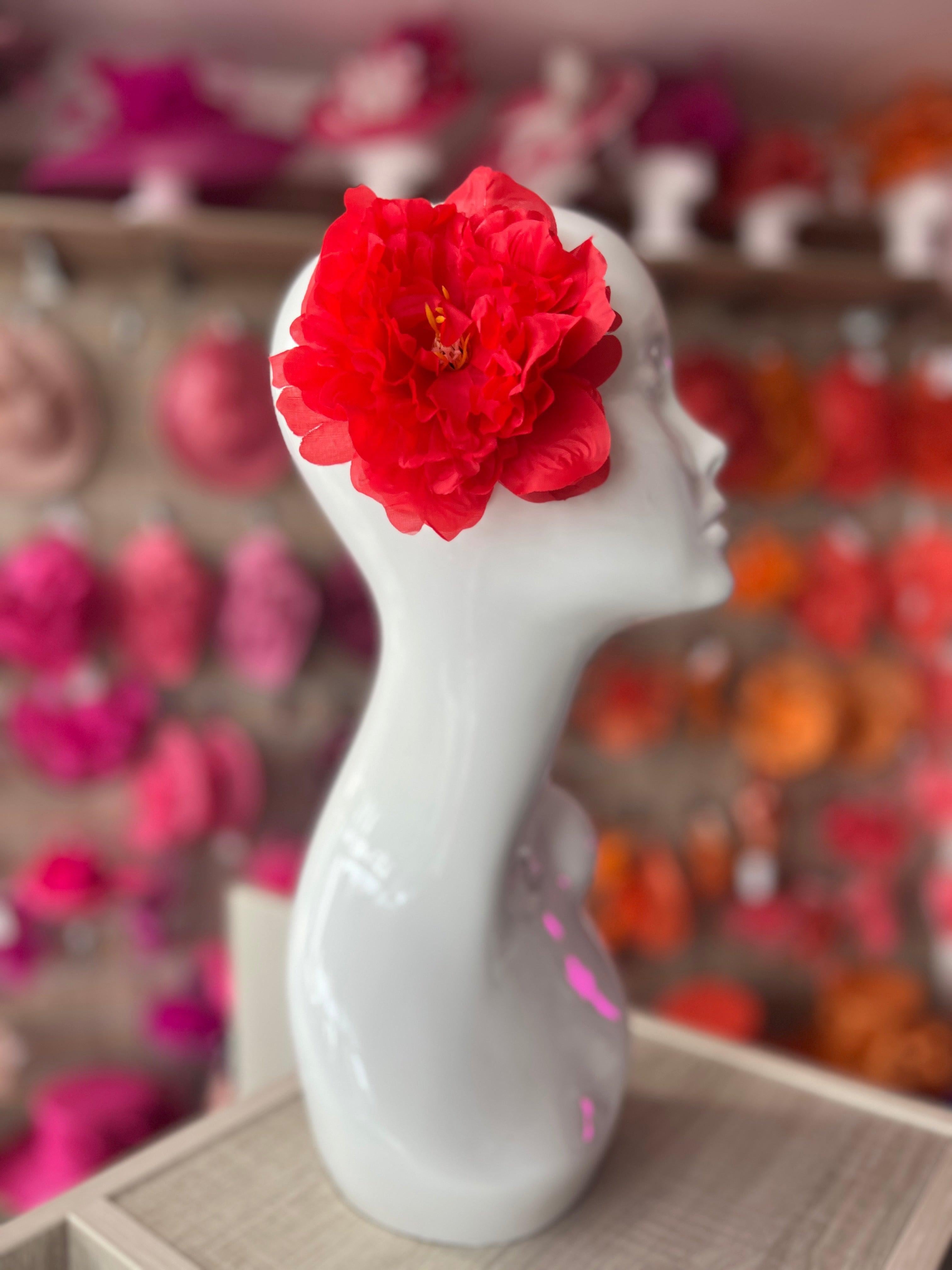 Red Peony Feathered Fascinator Red Peony Hair flower main image 3