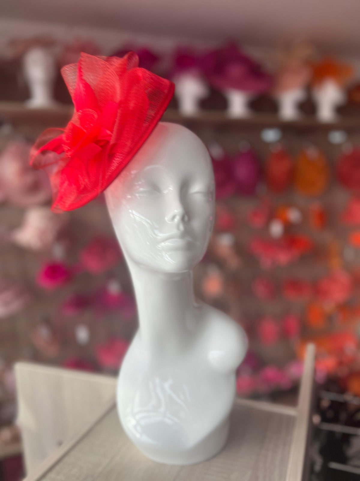 Red Pillbox Fascinator With Flower-Fascinators Direct