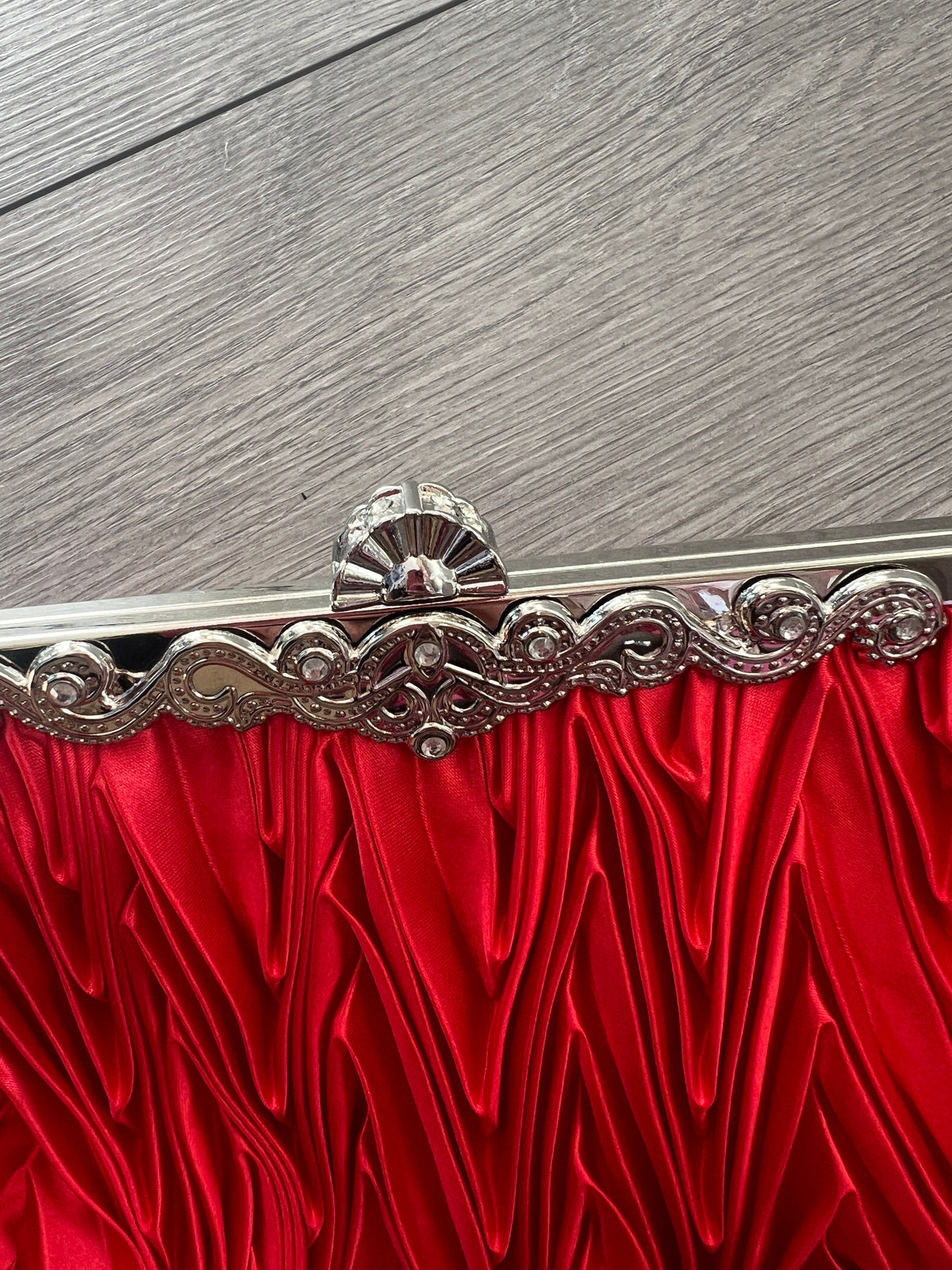 Red Satin Art Deco Detail Clutch Bag-Fascinators Direct