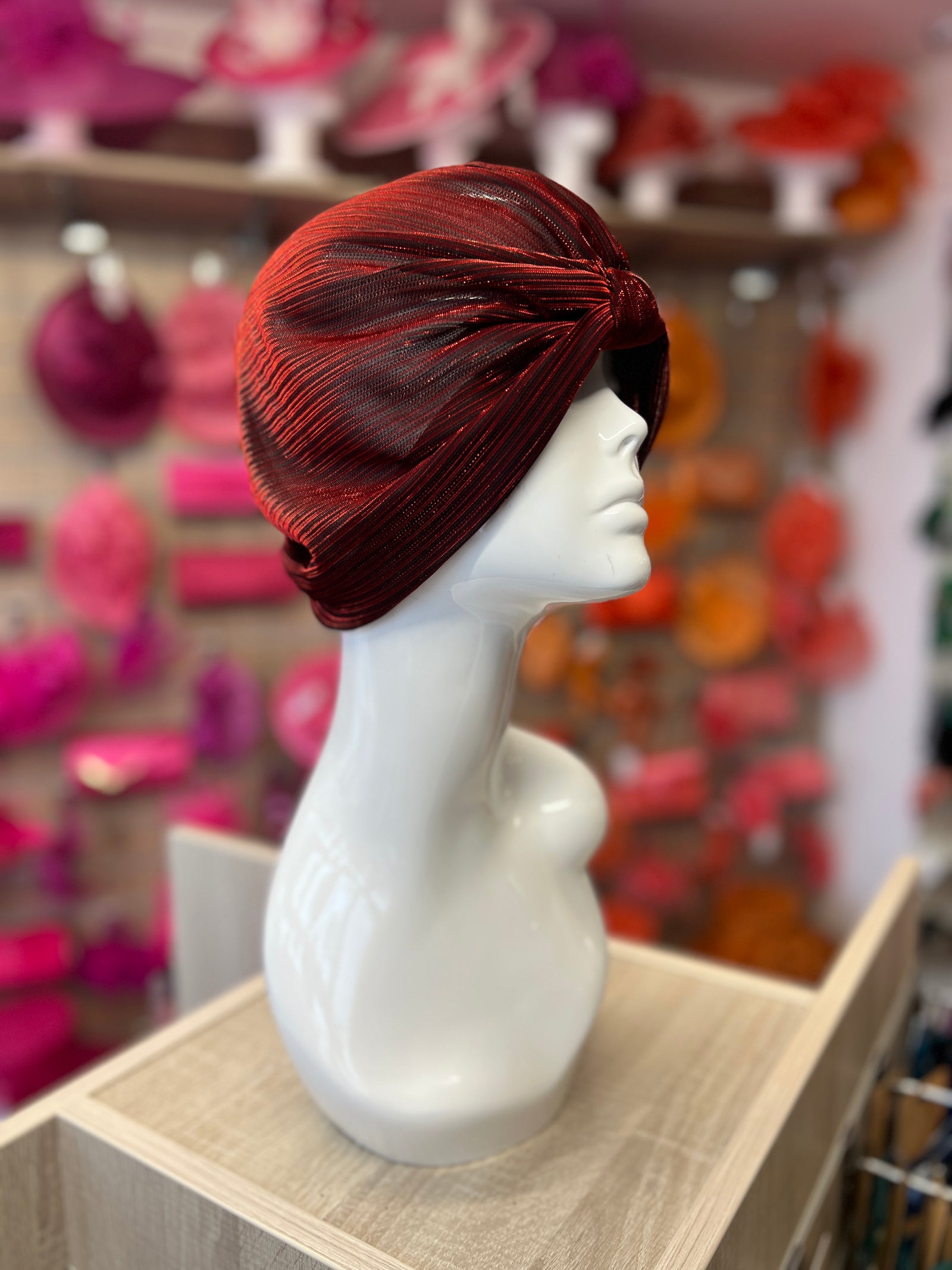Red Shimmer Turban-Fascinators Direct