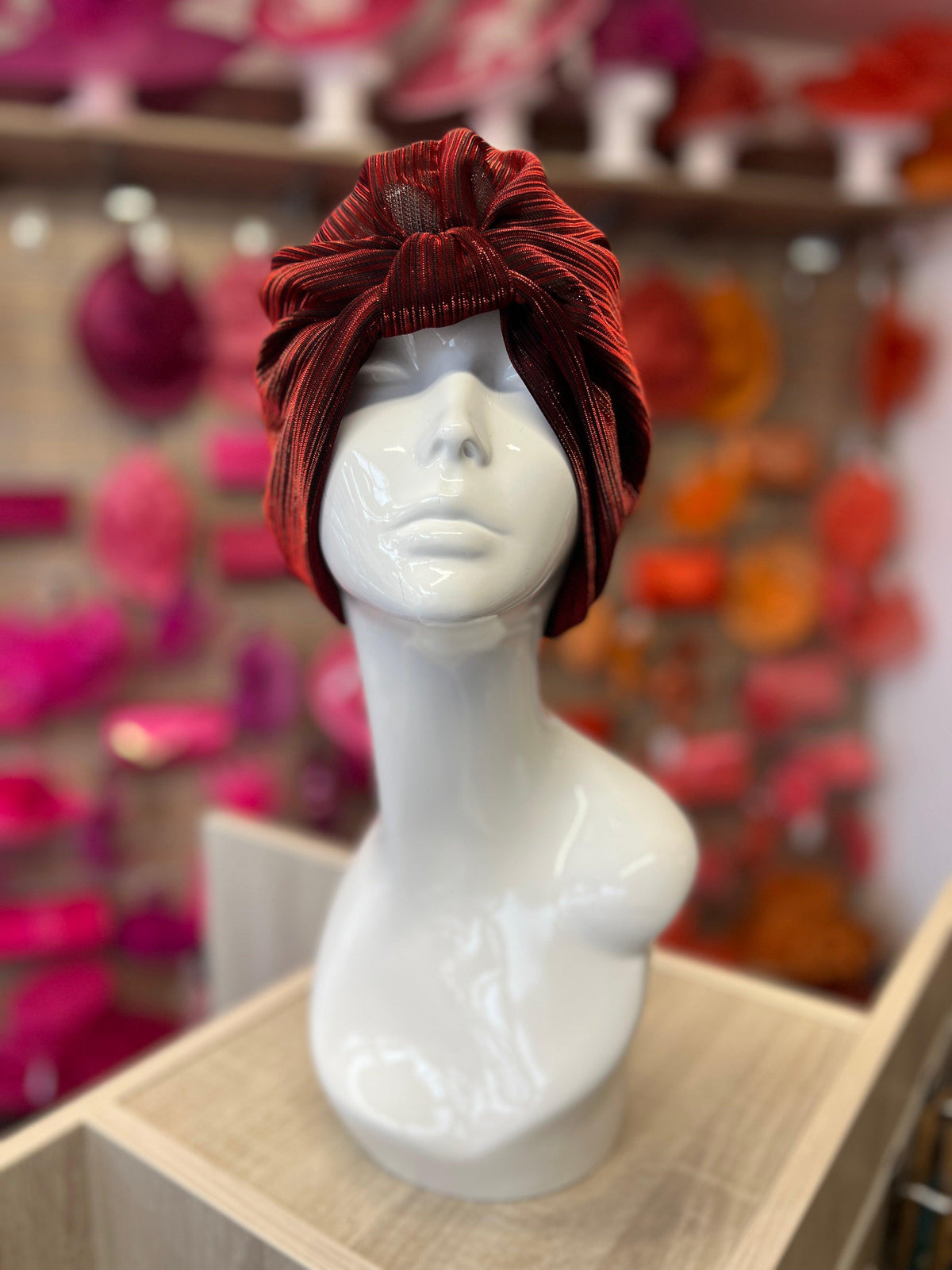 Red Shimmer Turban-Fascinators Direct