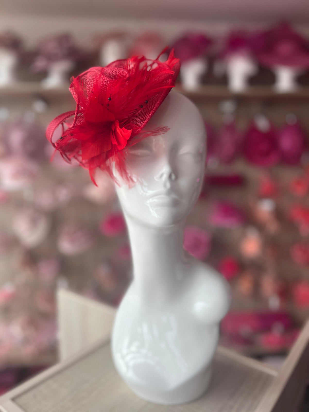 Red Sinamay Mini Hat Fascinator-Fascinators Direct