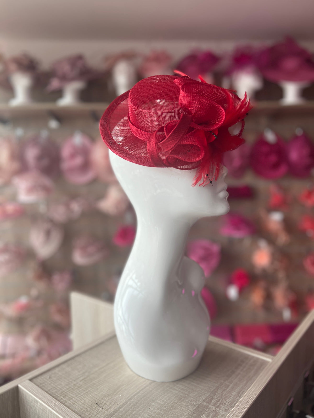 Red Sinamay Mini Hat Fascinator-Fascinators Direct