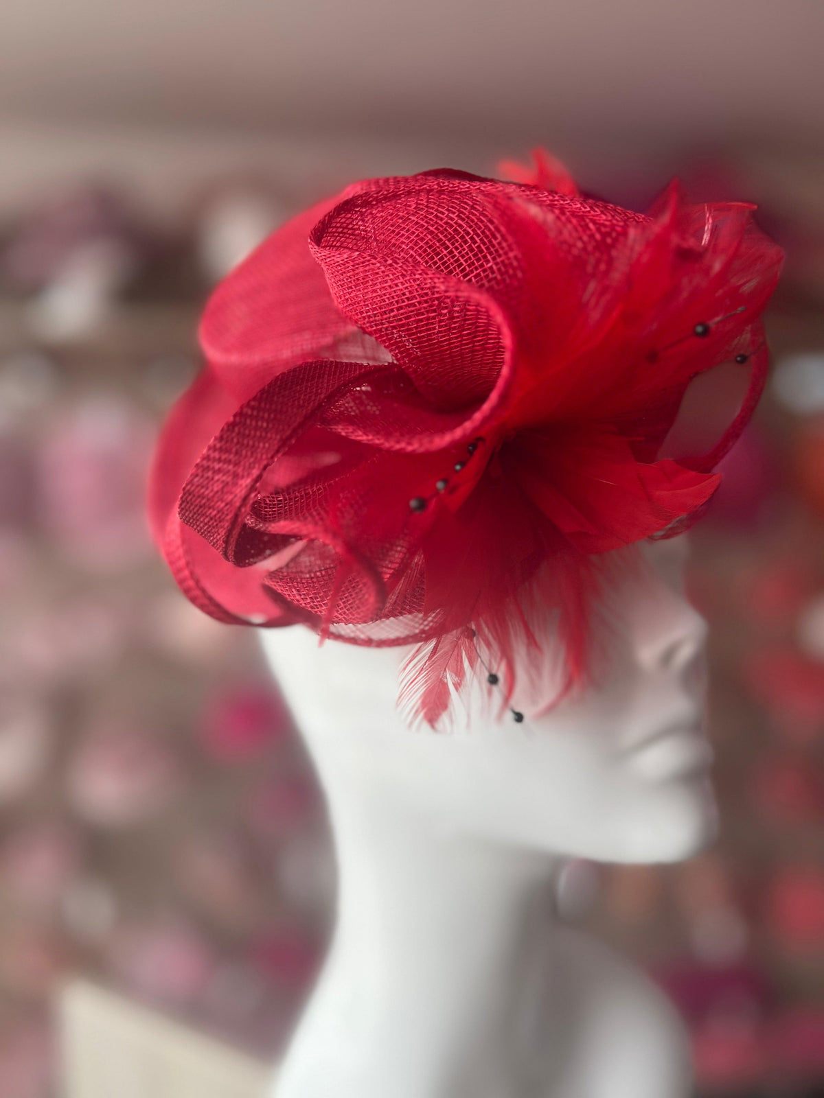 Red Sinamay Mini Hat Fascinator-Fascinators Direct