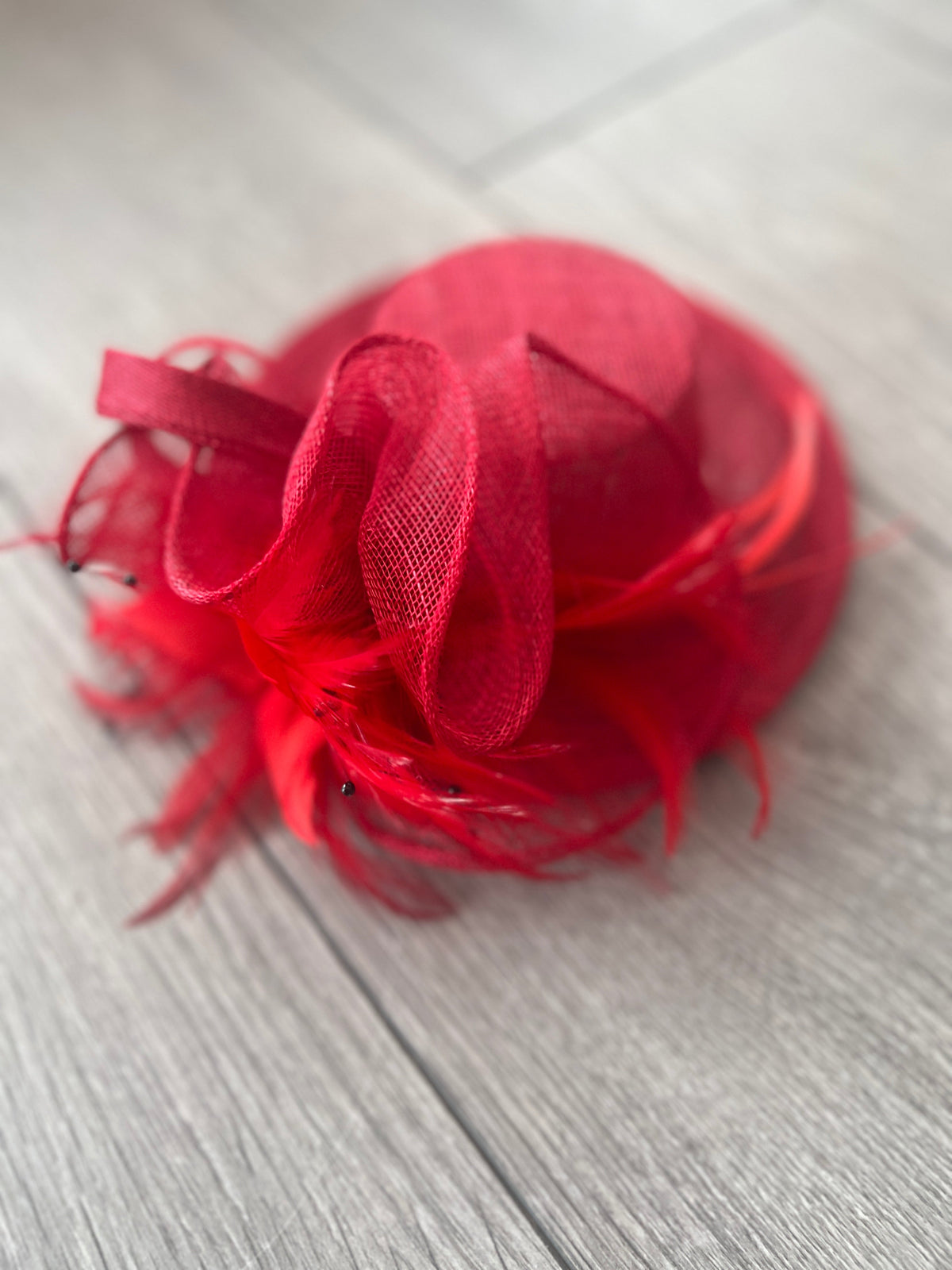 Red Sinamay Mini Hat Fascinator-Fascinators Direct