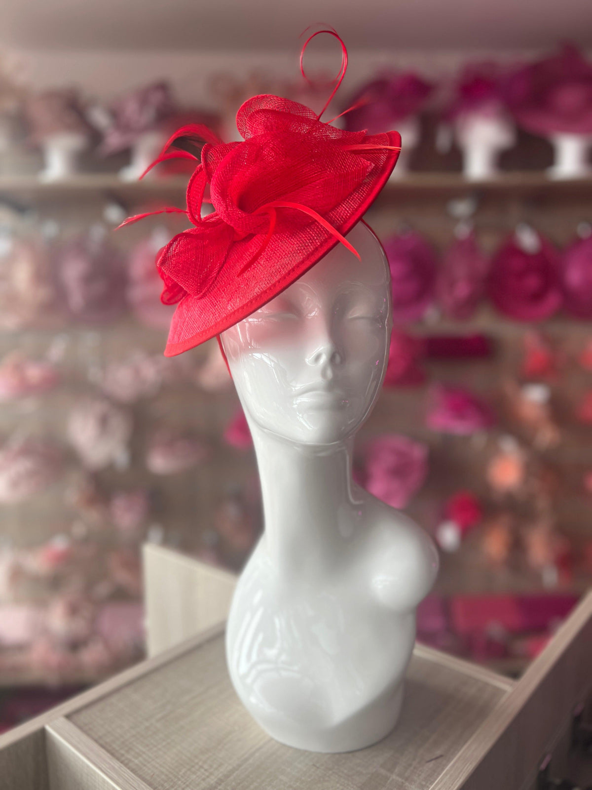Red Sinamay Petunia Flower Fascinator With A Saucer Base-Fascinators Direct