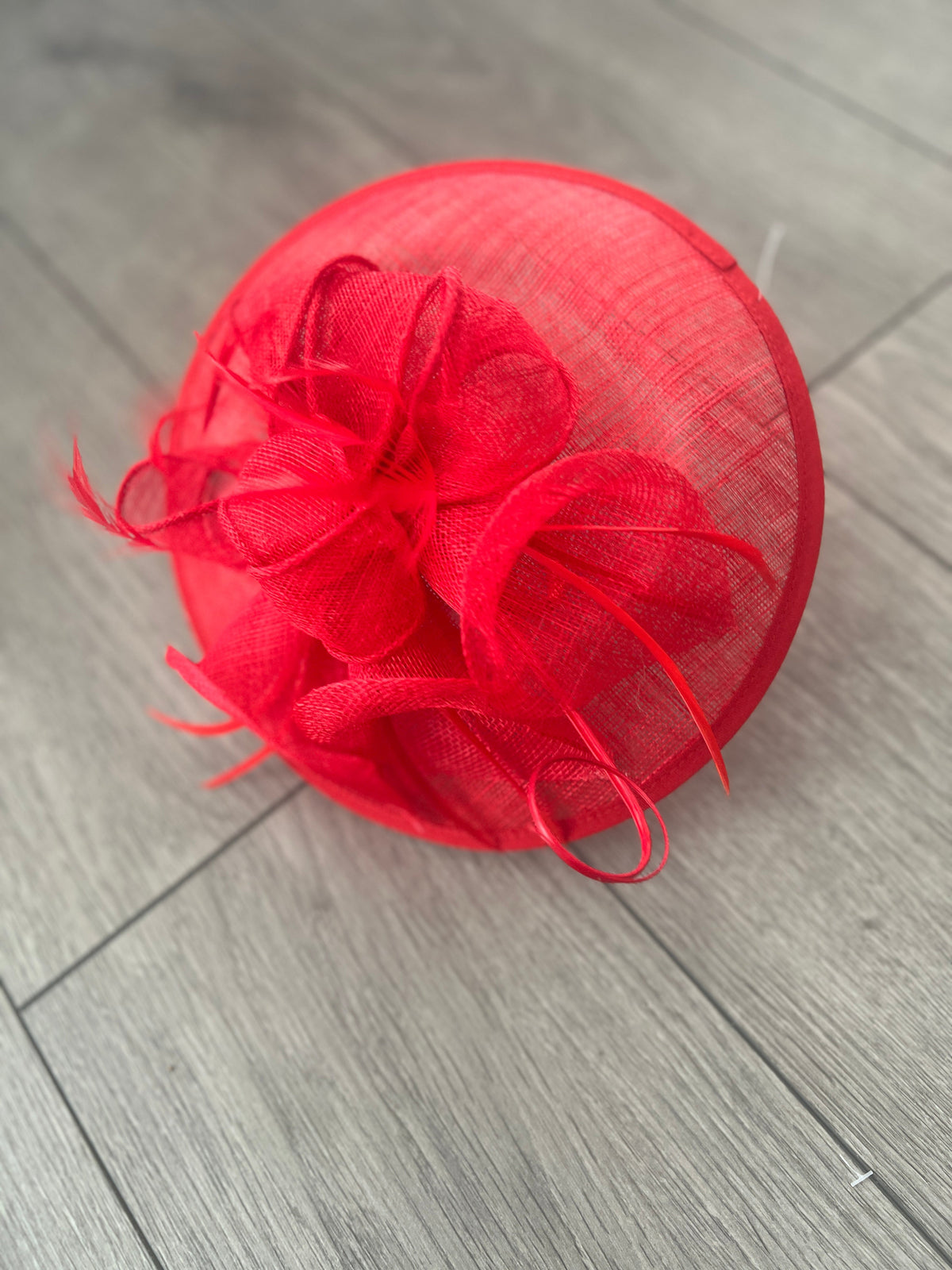 Red Sinamay Petunia Flower Fascinator With A Saucer Base-Fascinators Direct