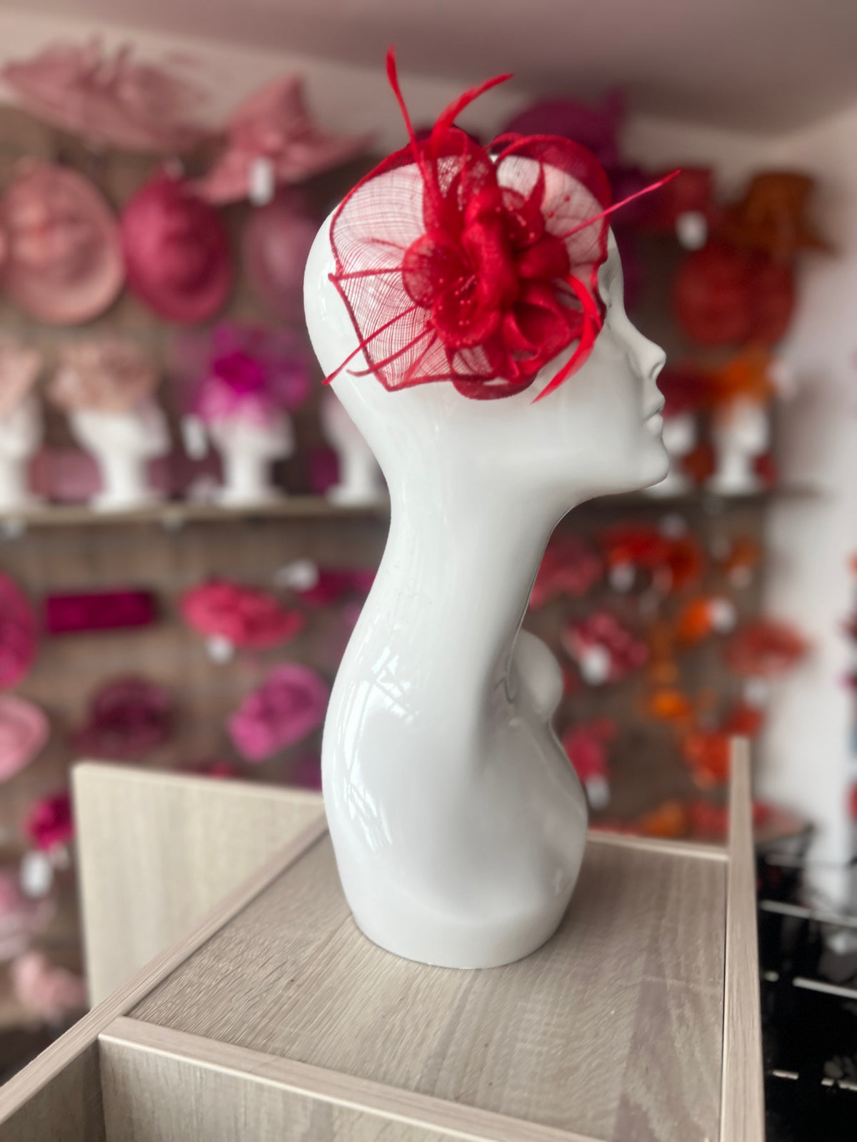 Red Small Fascinator with Decorative Beads &amp; Feathers-Fascinators Direct