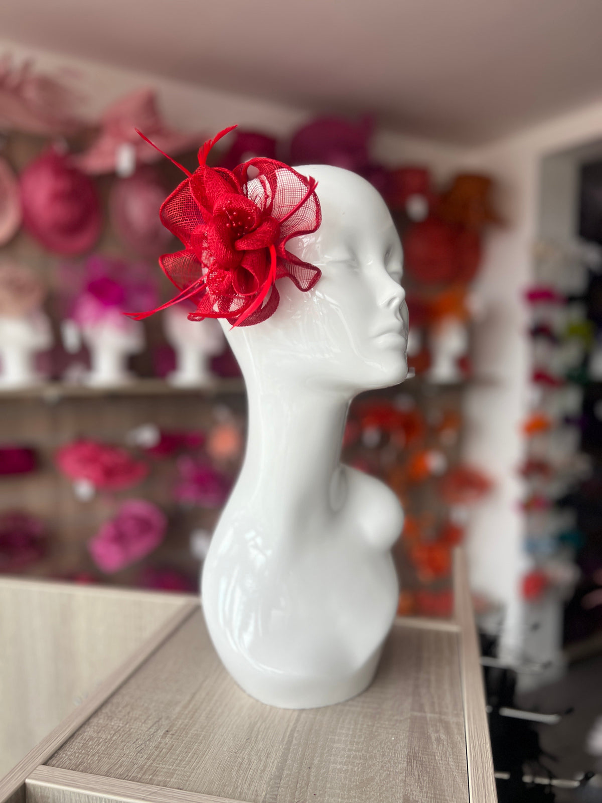 Red Small Fascinator with Decorative Beads &amp; Feathers-Fascinators Direct