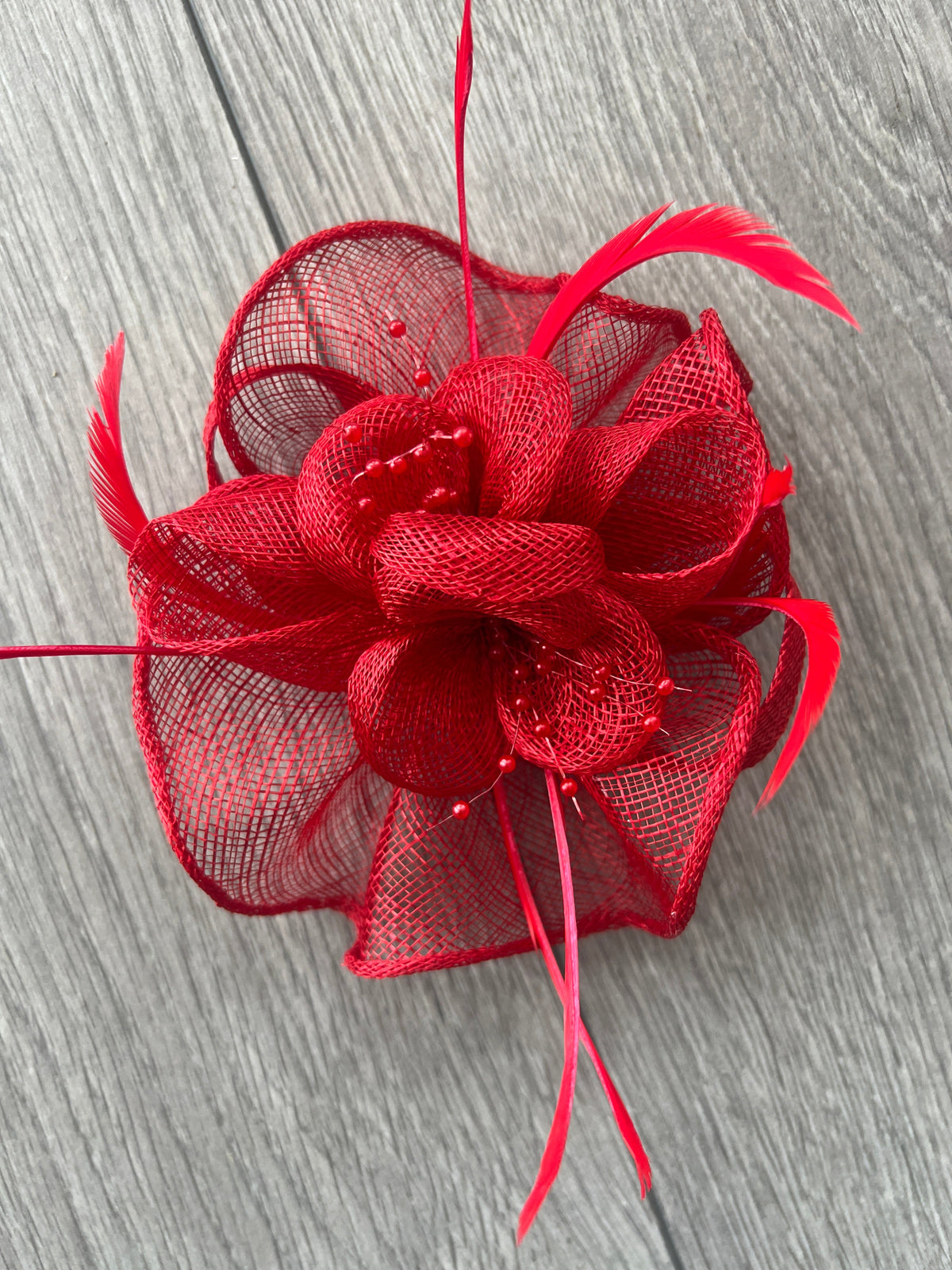 Red Small Fascinator with Decorative Beads &amp; Feathers-Fascinators Direct