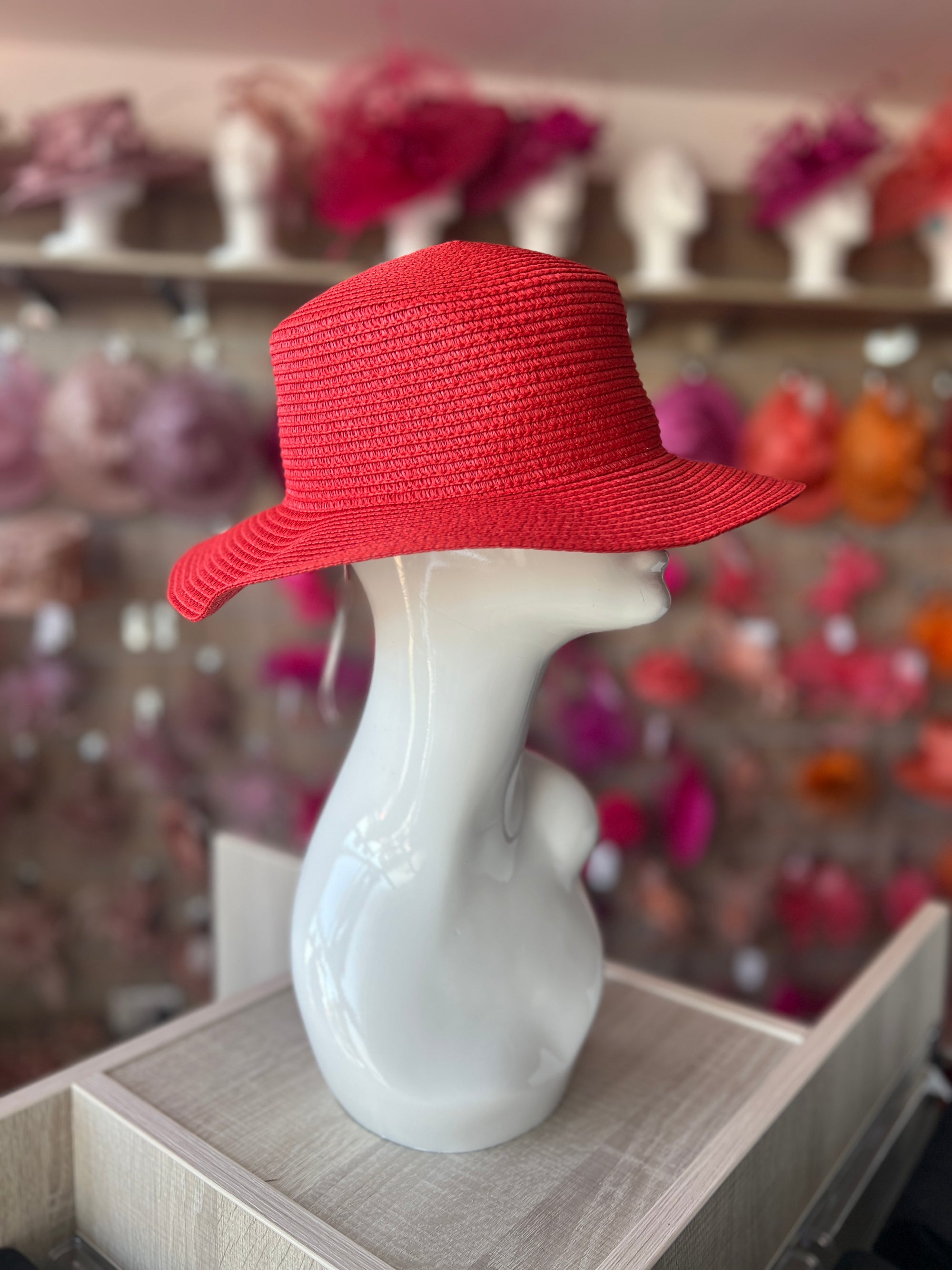 Red Straw Hat-Fascinators Direct