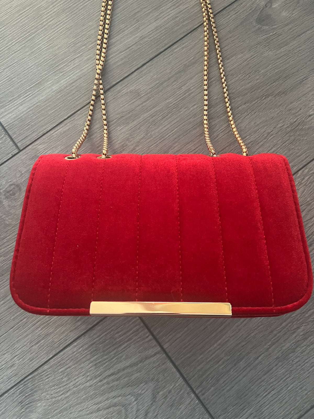 Red Velvet Shoulder Clutch Bag With Gold Chain-Fascinators Direct