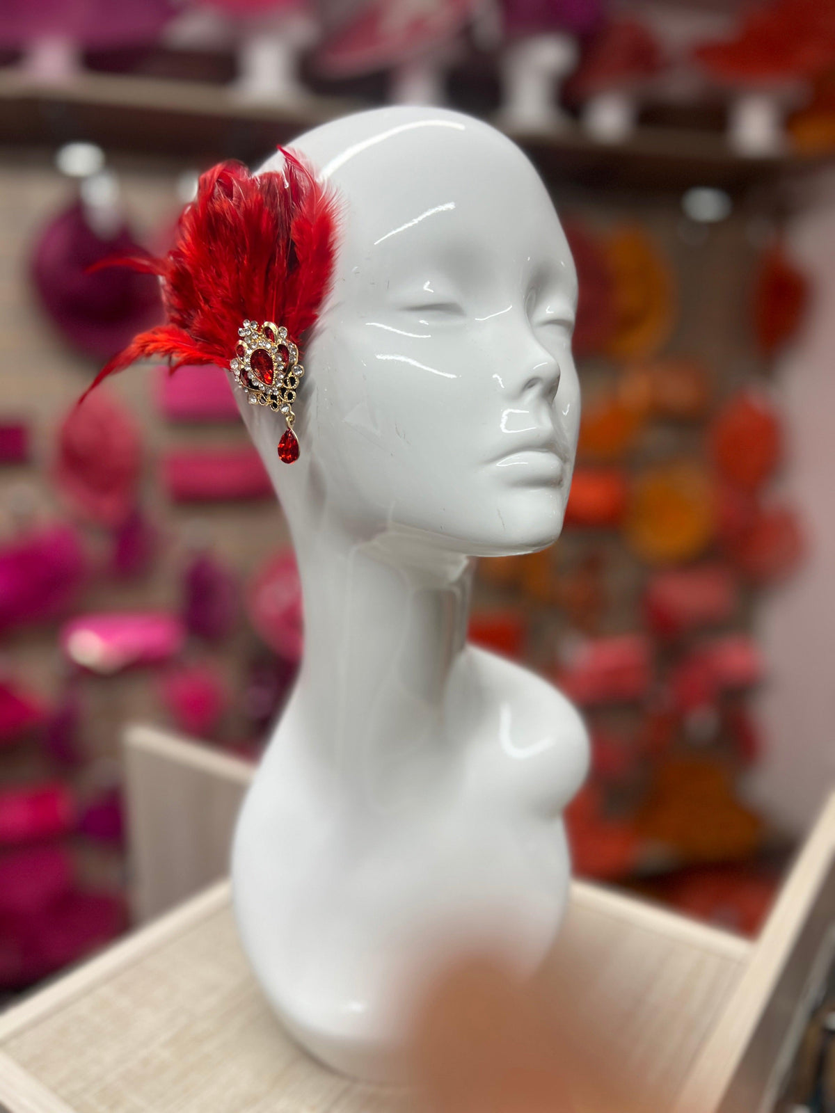 Red Vintage Feather Fascinator on Hair Clip with Embellishment-Fascinators Direct