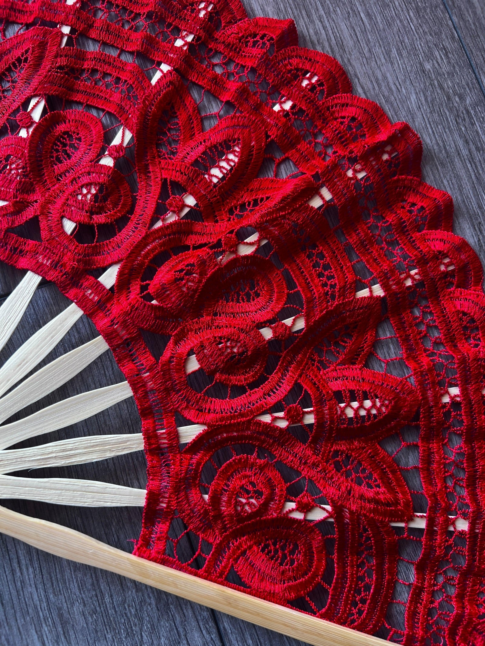 Red Vintage Lace Handheld Foldable Fan-Fascinators Direct