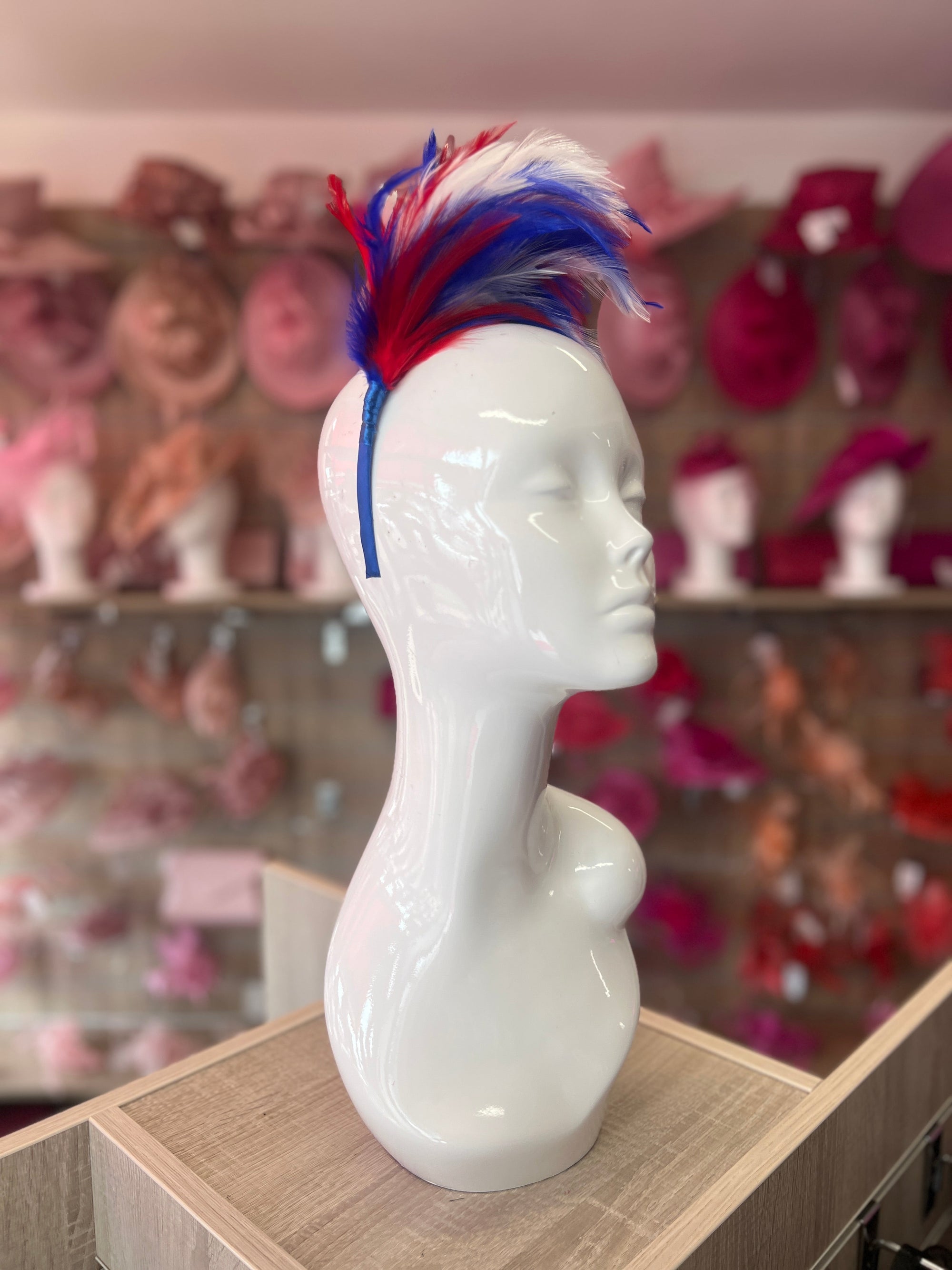 Red, White & Blue Patriotic Feather Flapper Headband Fascinator-Fascinators Direct