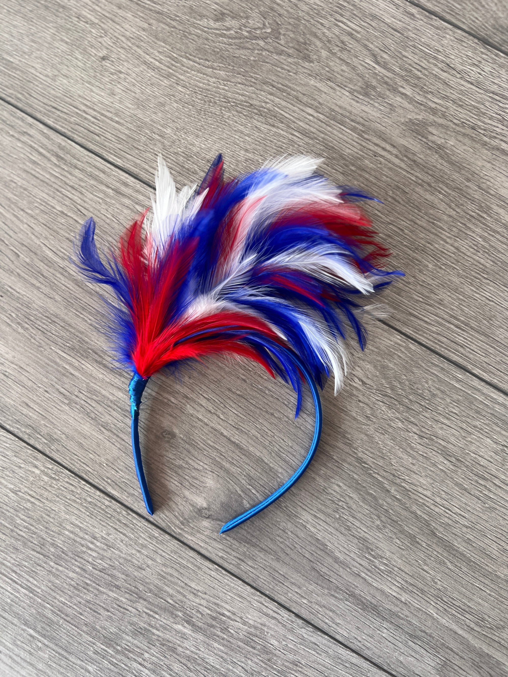 Red, White & Blue Patriotic Feather Flapper Headband Fascinator