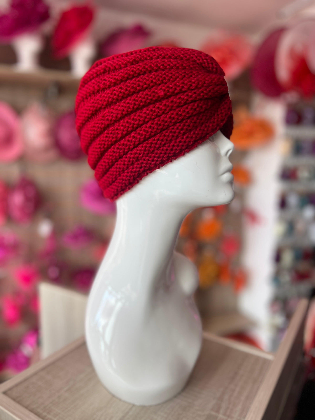 Red Winter Turban Hat With Embellishment-Fascinators Direct
